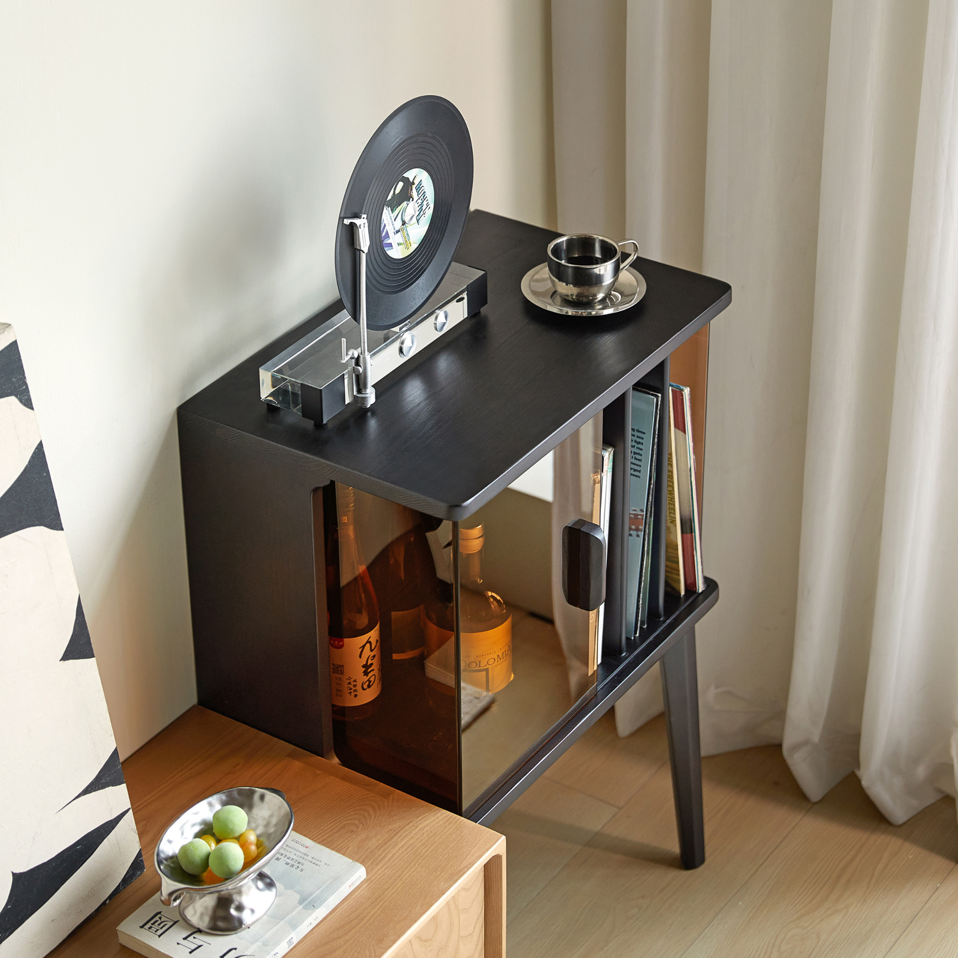 Linspire Valen Solid Wood Side Table with Cabinet, Ash