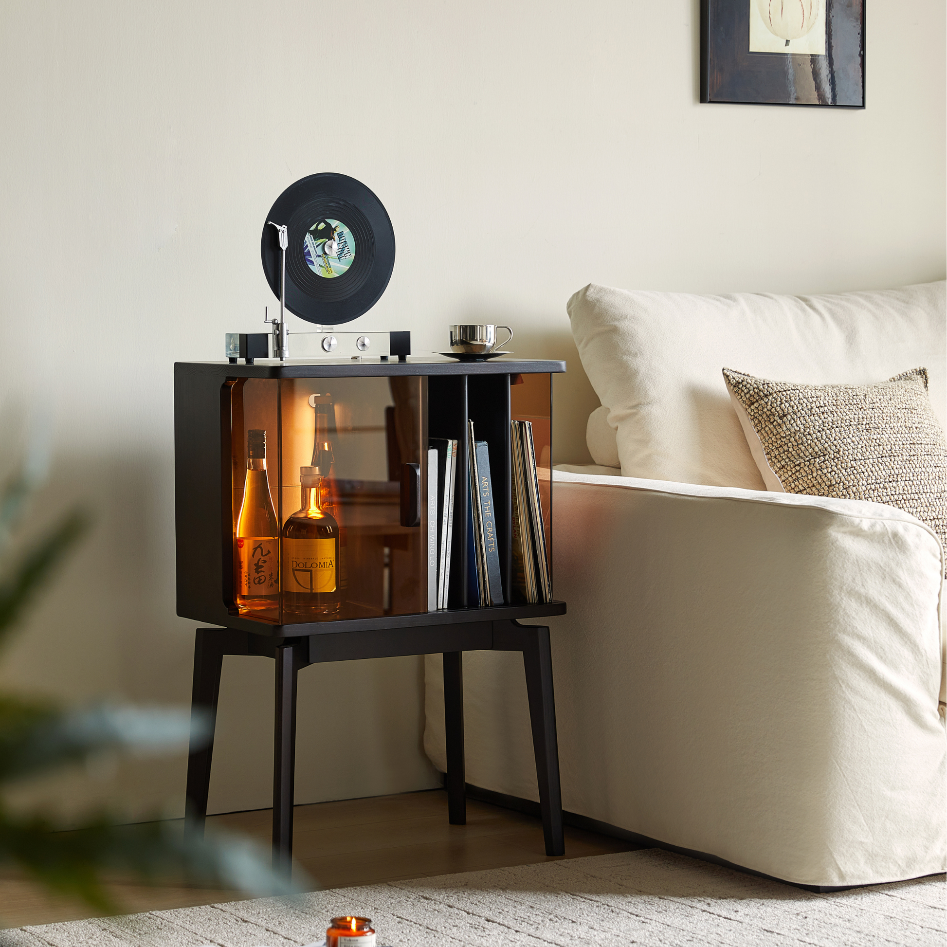 Linspire Valen Solid Wood Side Table with Cabinet, Ash