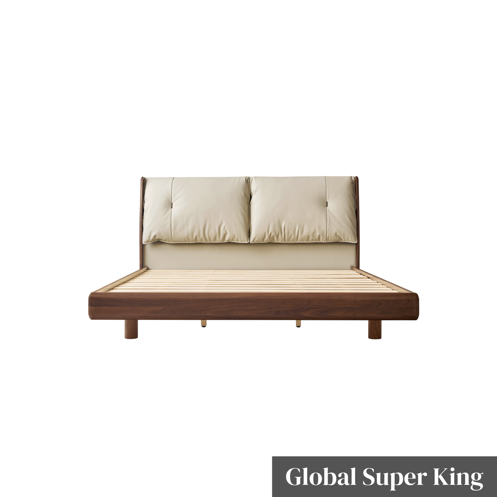 Linspire Vista Solid Wood Bed Frame with Leather Headboard, American Black Walnut