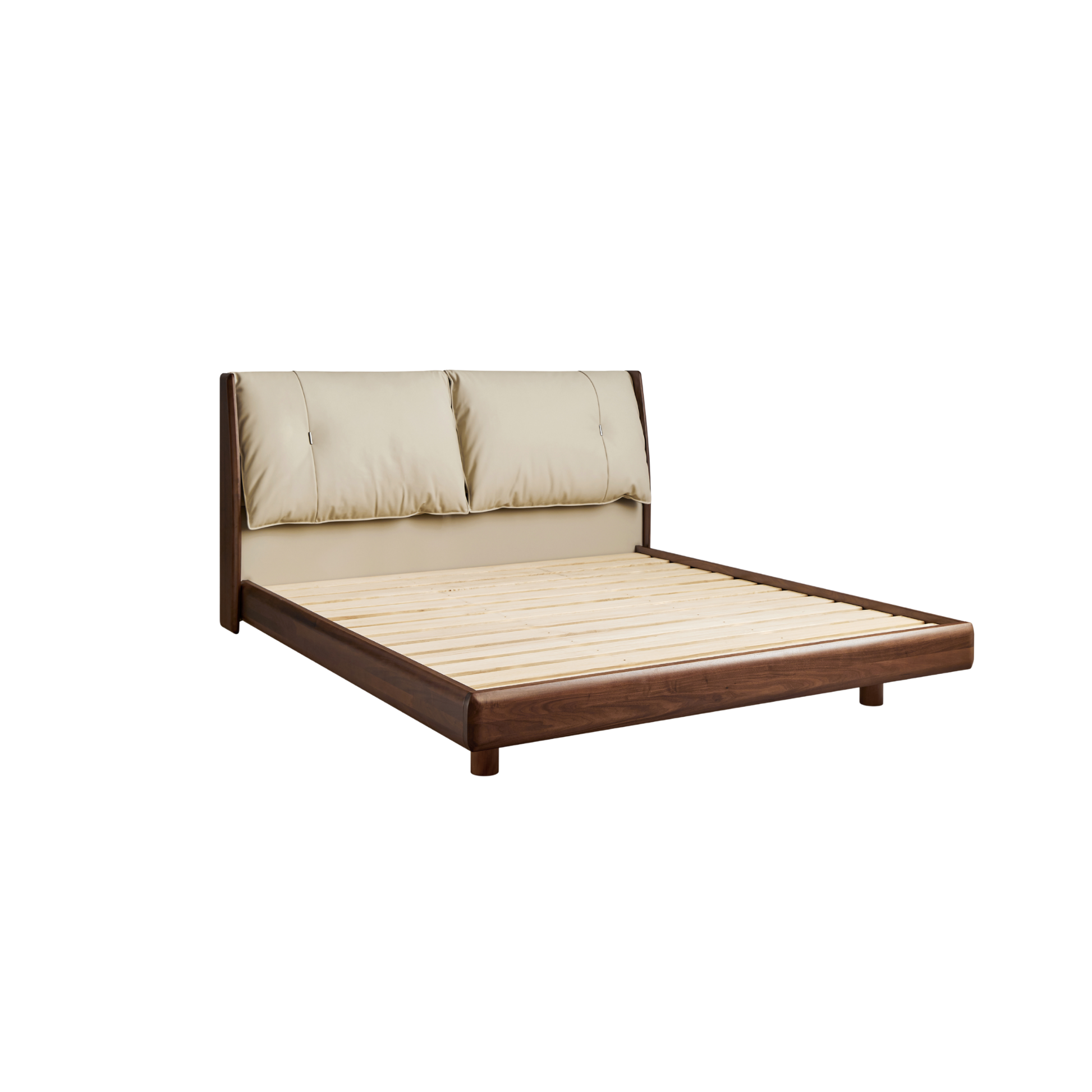 Linspire Vista Solid Wood Bed Frame with Leather Headboard, American Black Walnut