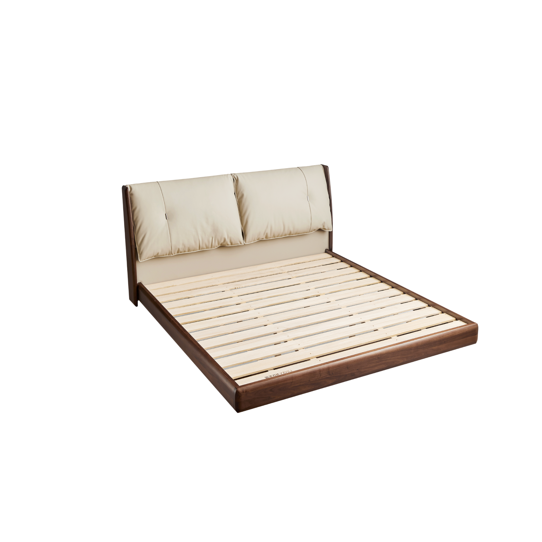 Linspire Vista Solid Wood Bed Frame with Leather Headboard, American Black Walnut