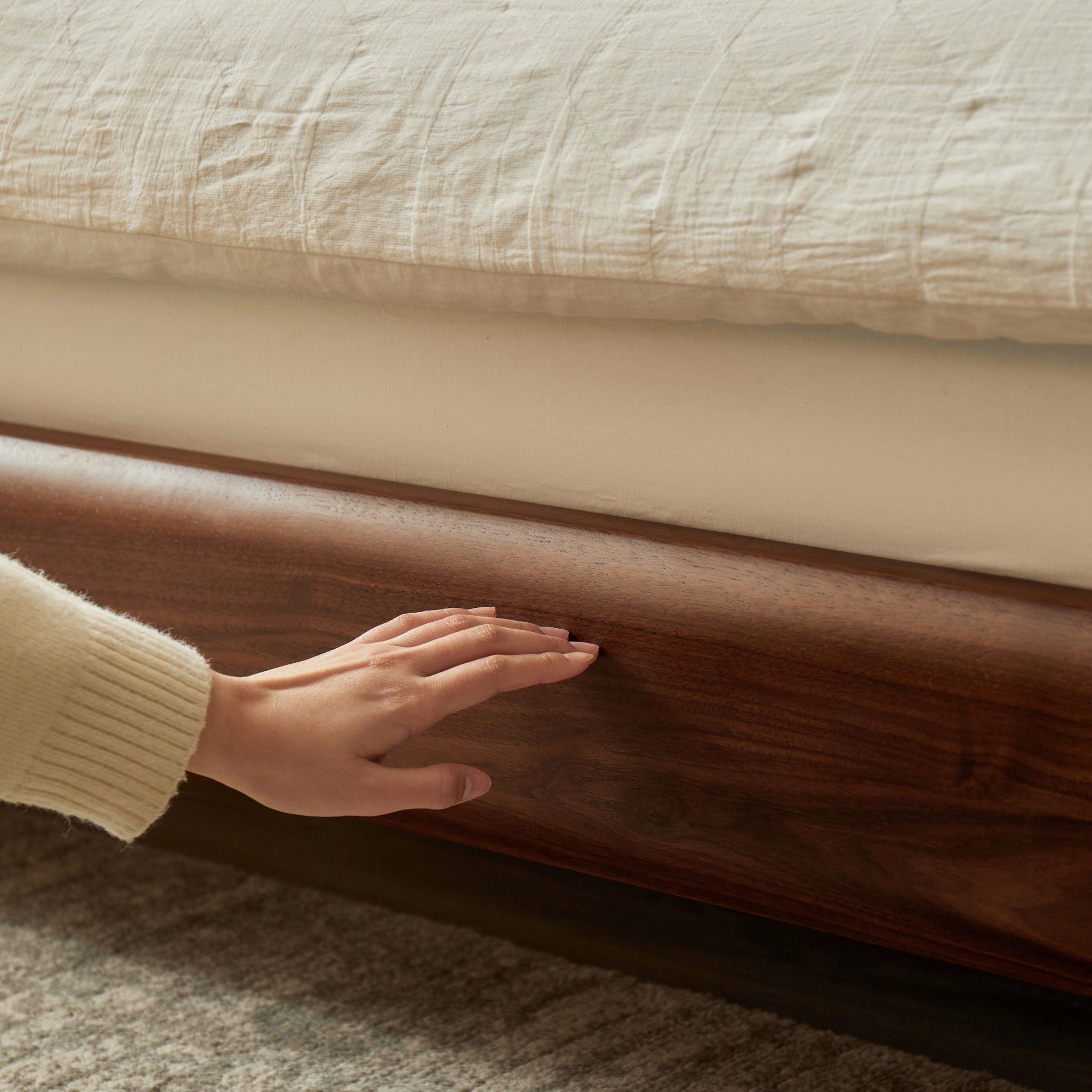 Linspire Vista Solid Wood Bed Frame with Leather Headboard, American Black Walnut