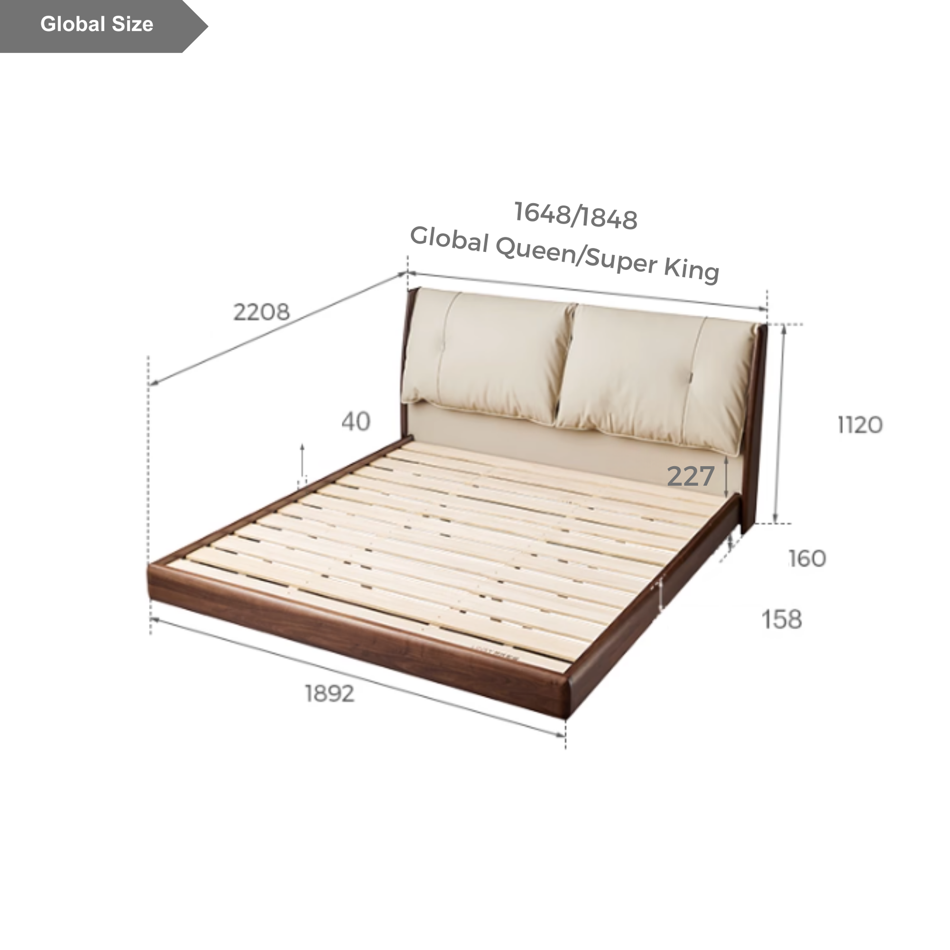 Linspire Vista Solid Wood Bed Frame with Leather Headboard, American Black Walnut