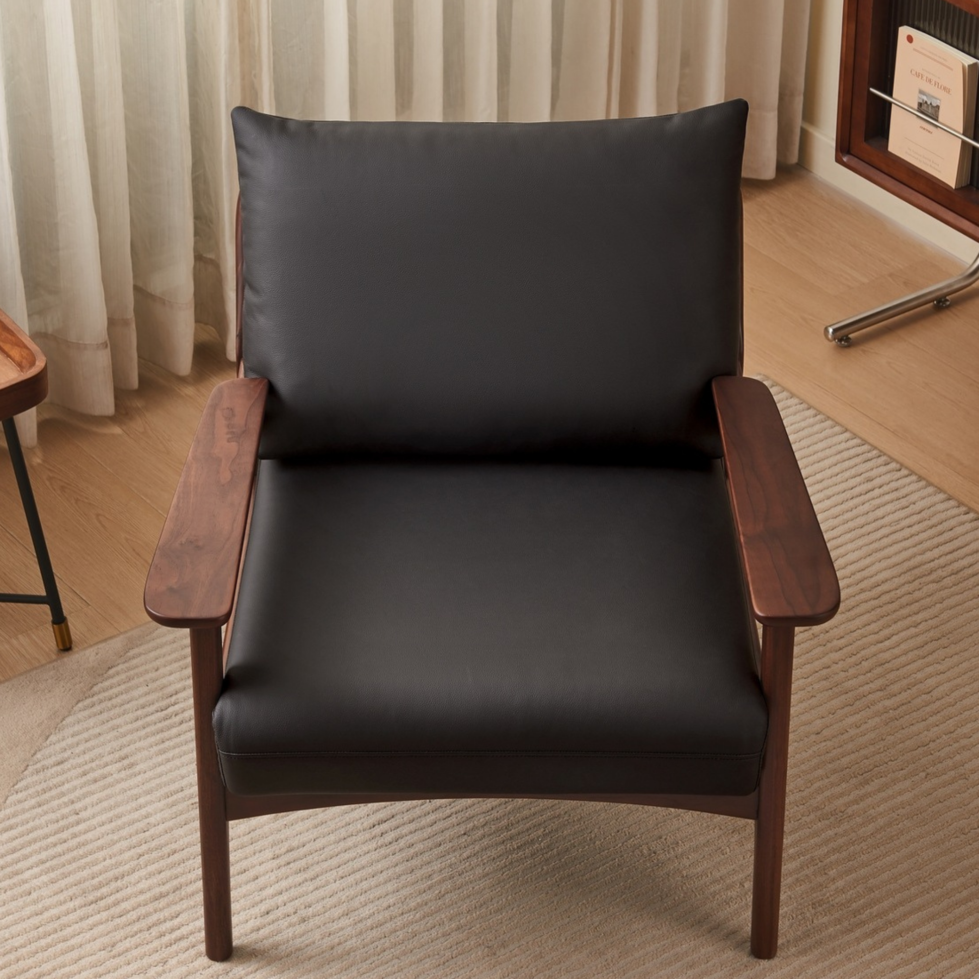 Linspire Walden Leather Armchair with Solid Wood Frame, Walnut