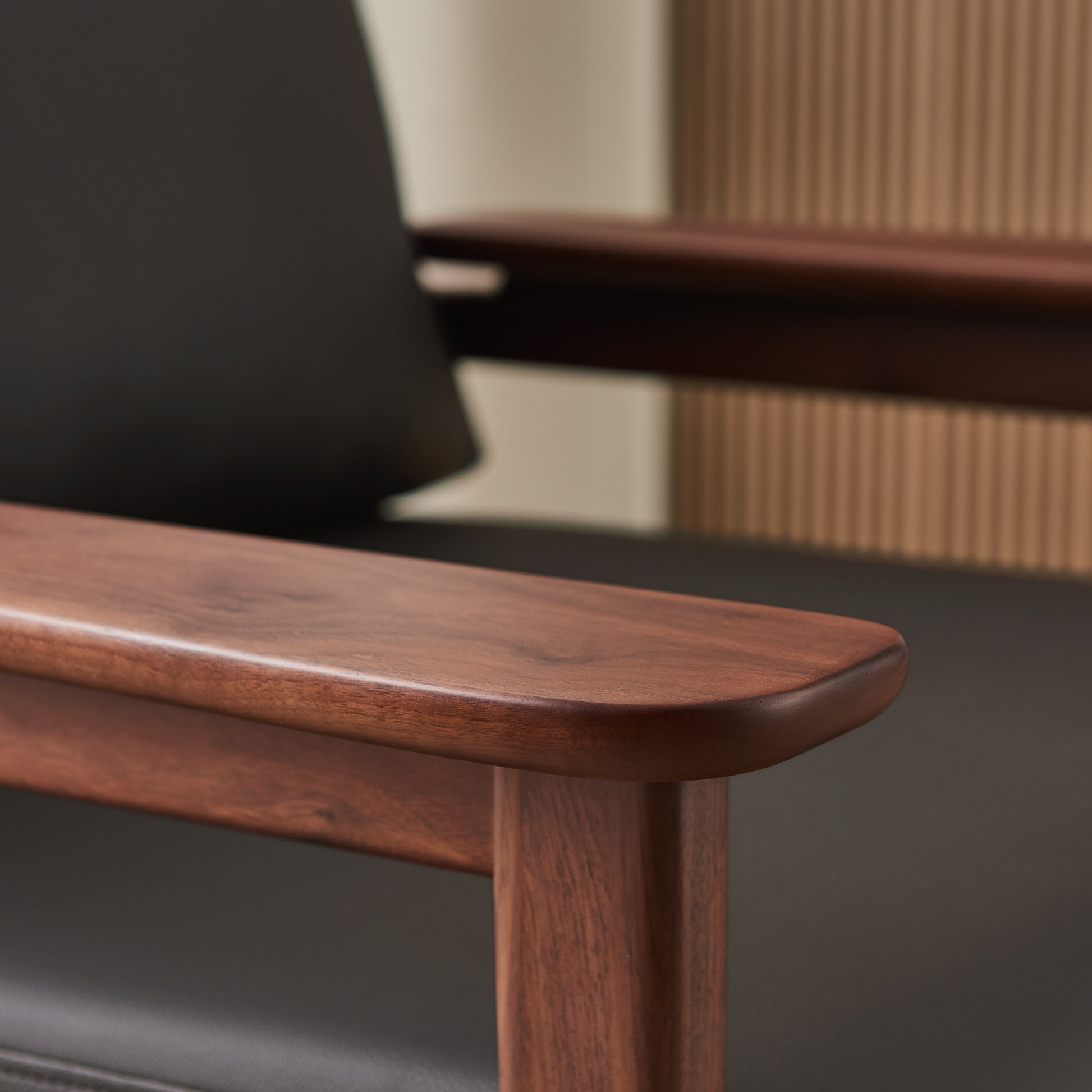 Linspire Walden Leather Armchair with Solid Wood Frame, Walnut