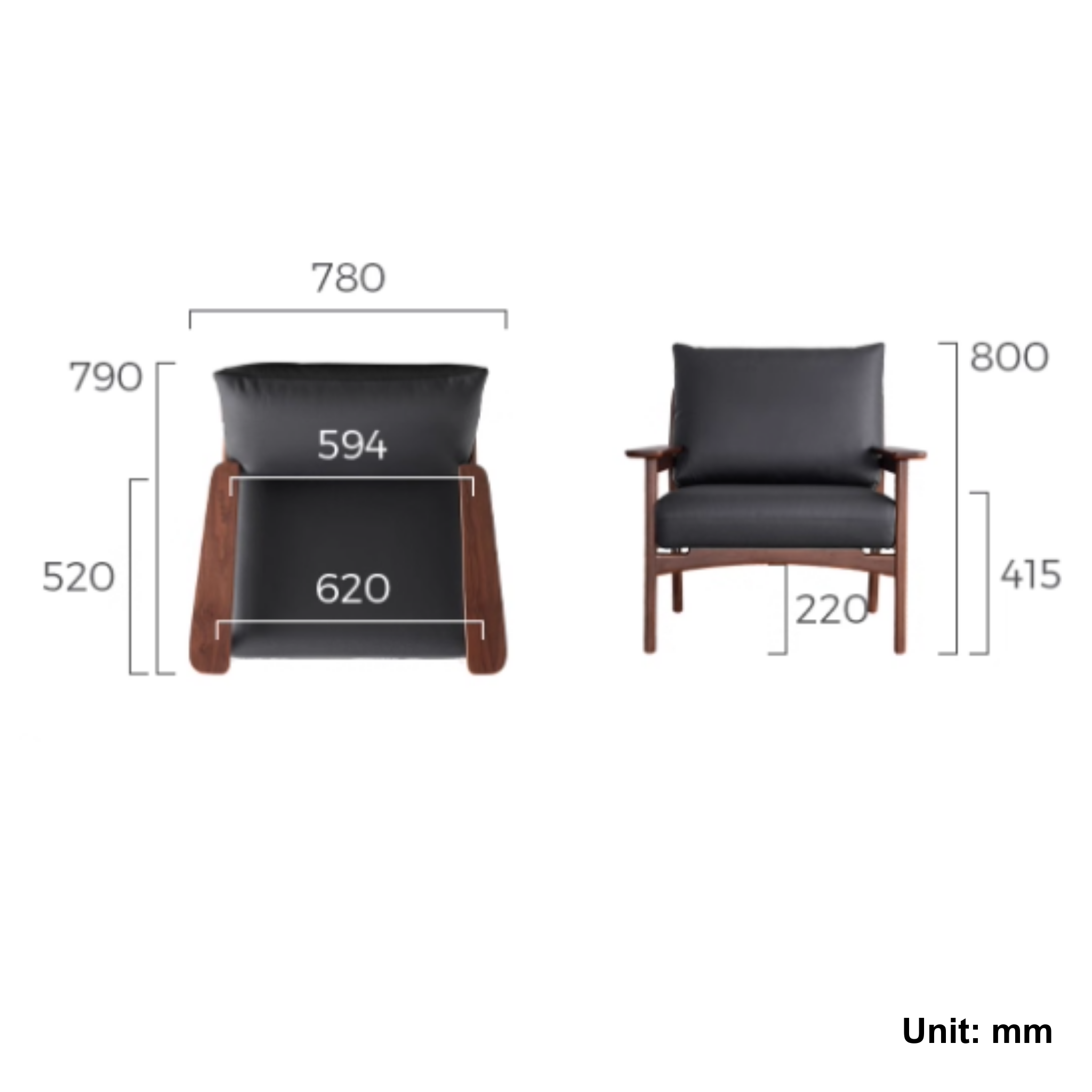 Linspire Walden Leather Armchair with Solid Wood Frame, Walnut
