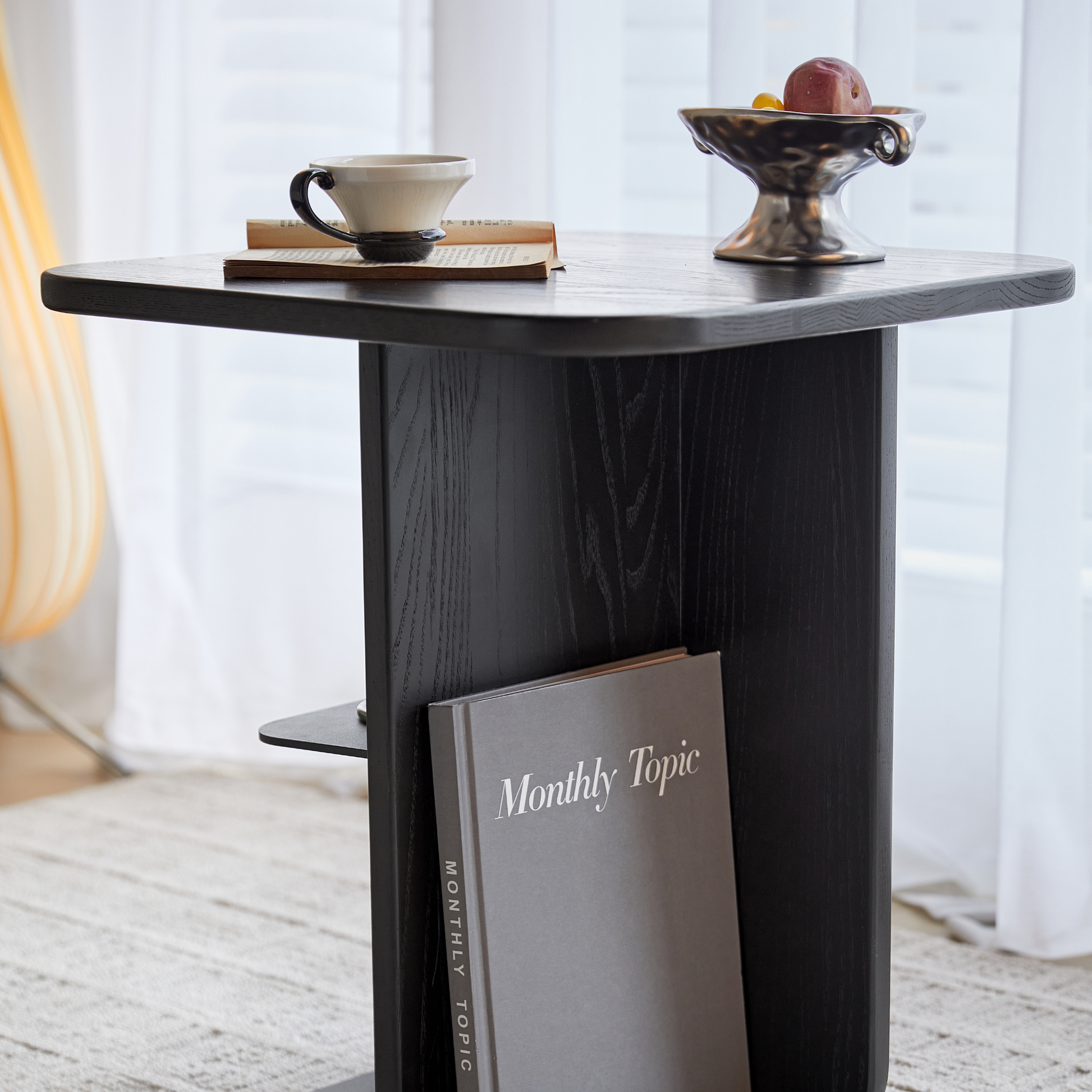 Linspire Valen Solid Wood Side Table with Shelf, Ash
