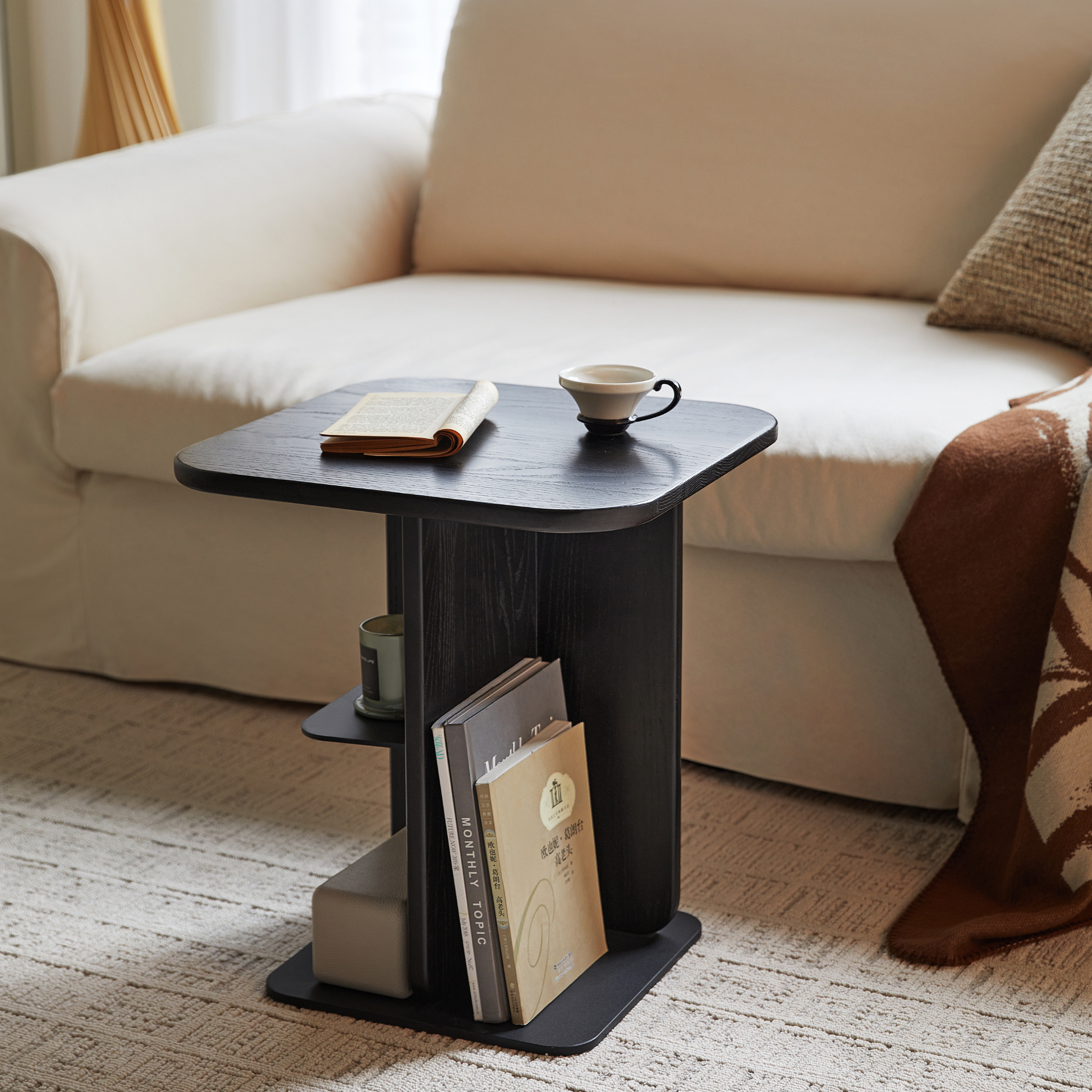 Linspire Valen Solid Wood Side Table with Shelf, Ash