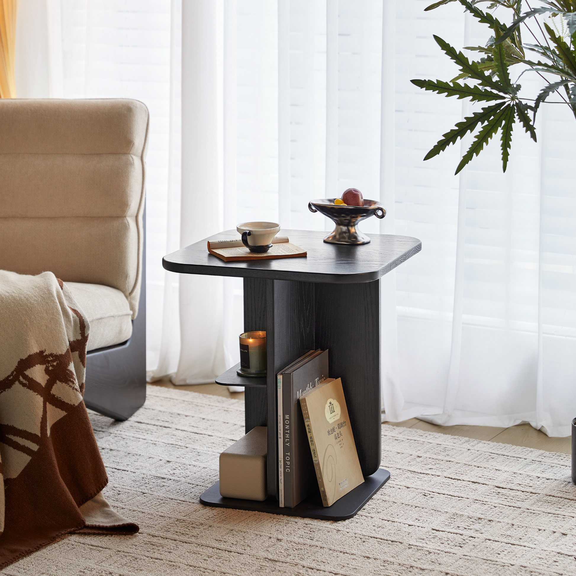 Linspire Valen Solid Wood Side Table with Shelf, Ash