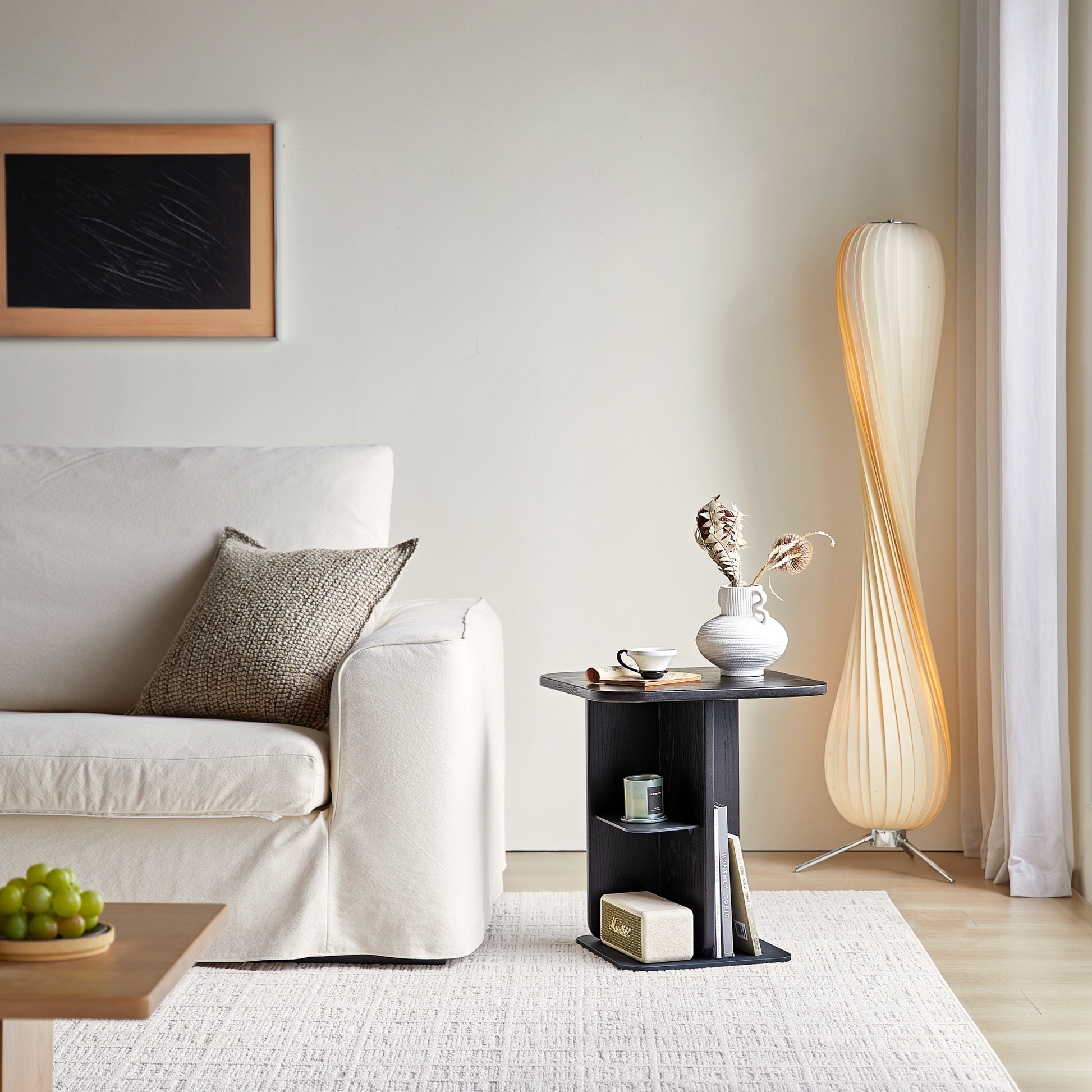 Linspire Valen Solid Wood Side Table with Shelf, Ash