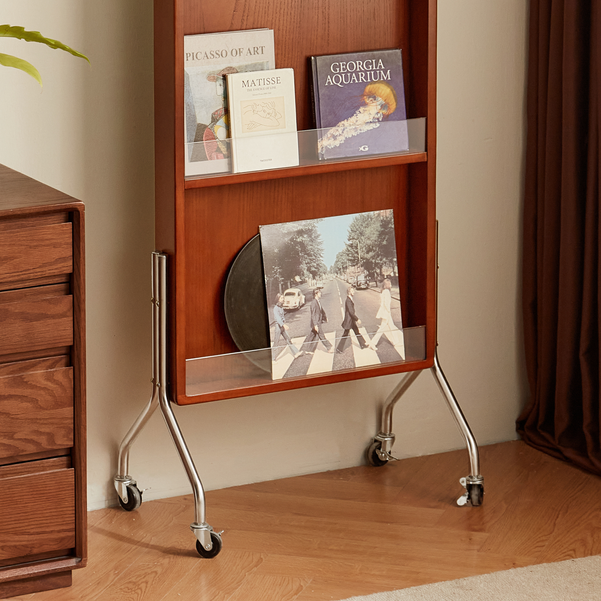 Linspire Walden Solid Wood Mobile Floor Mirror with Storage, Boxwood