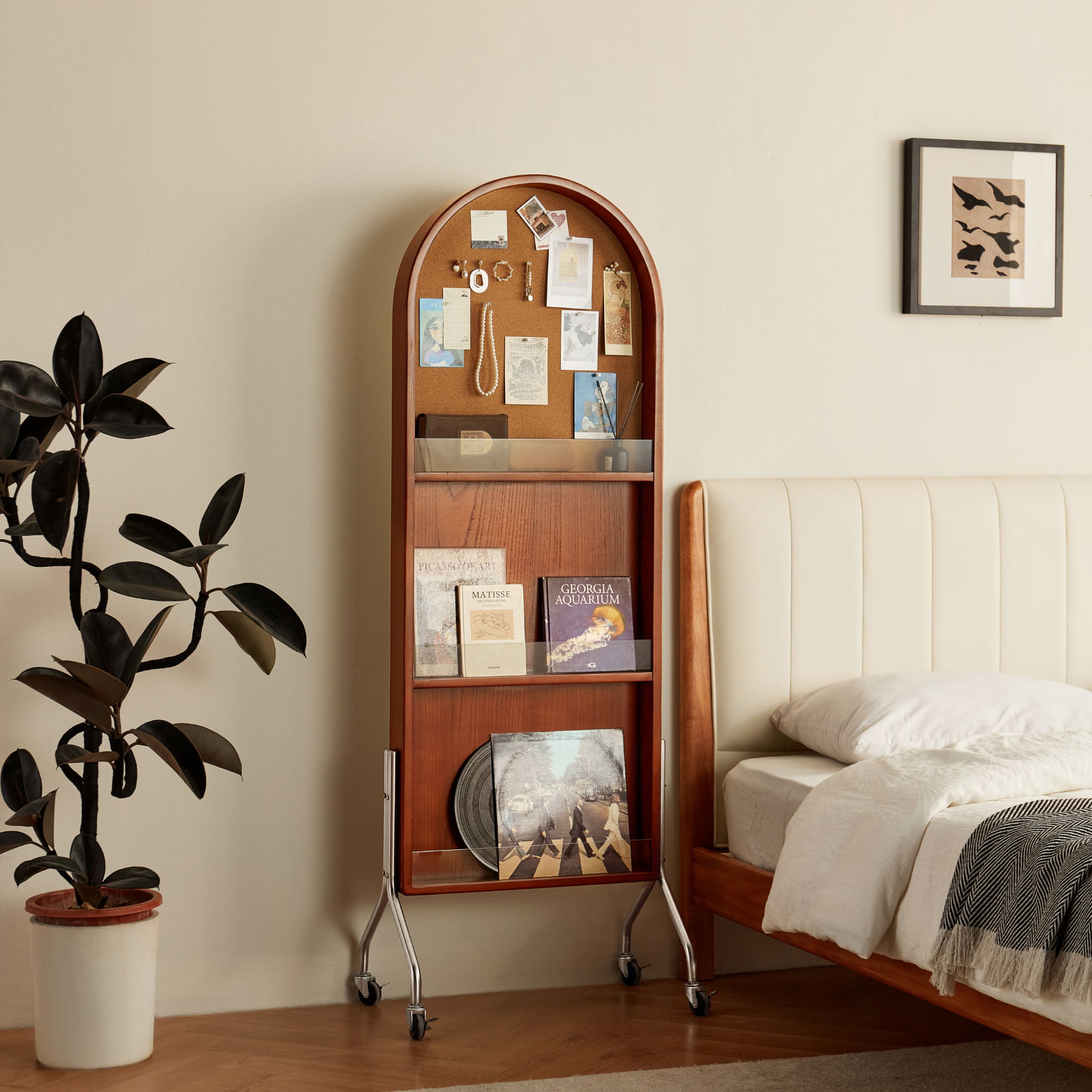 Linspire Walden Solid Wood Mobile Floor Mirror with Storage, Boxwood