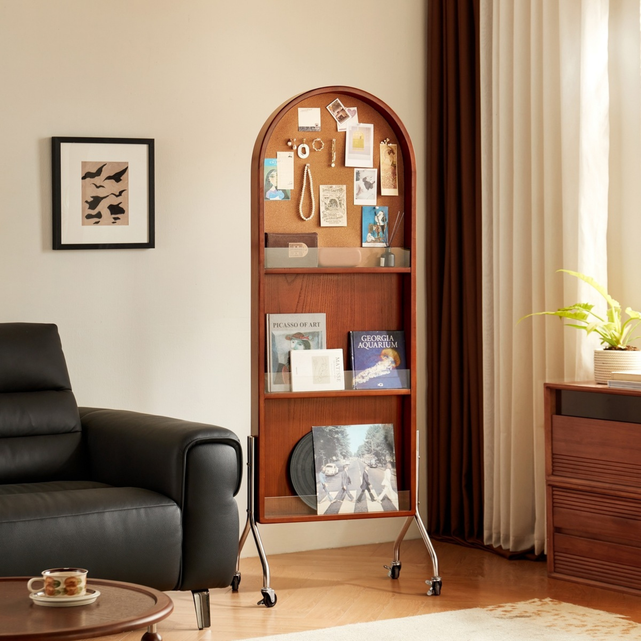 Linspire Walden Solid Wood Mobile Floor Mirror with Storage, Boxwood