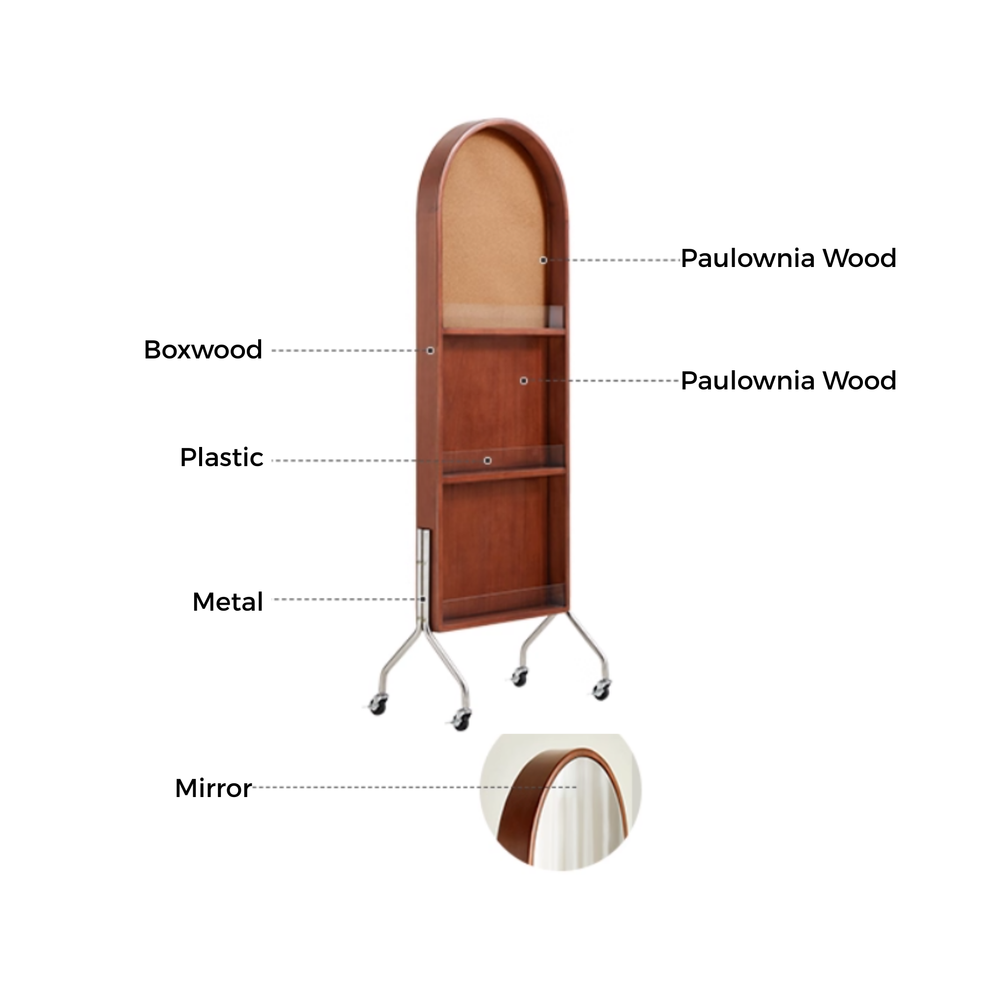 Linspire Walden Solid Wood Mobile Floor Mirror with Storage, Boxwood