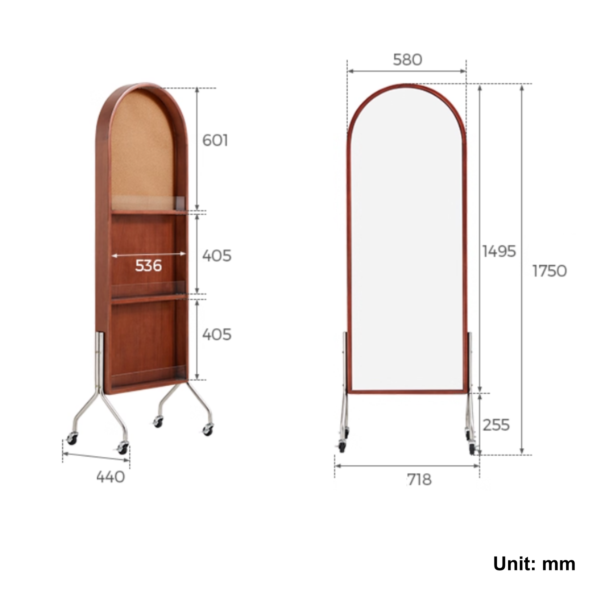 Linspire Walden Solid Wood Mobile Floor Mirror with Storage, Boxwood