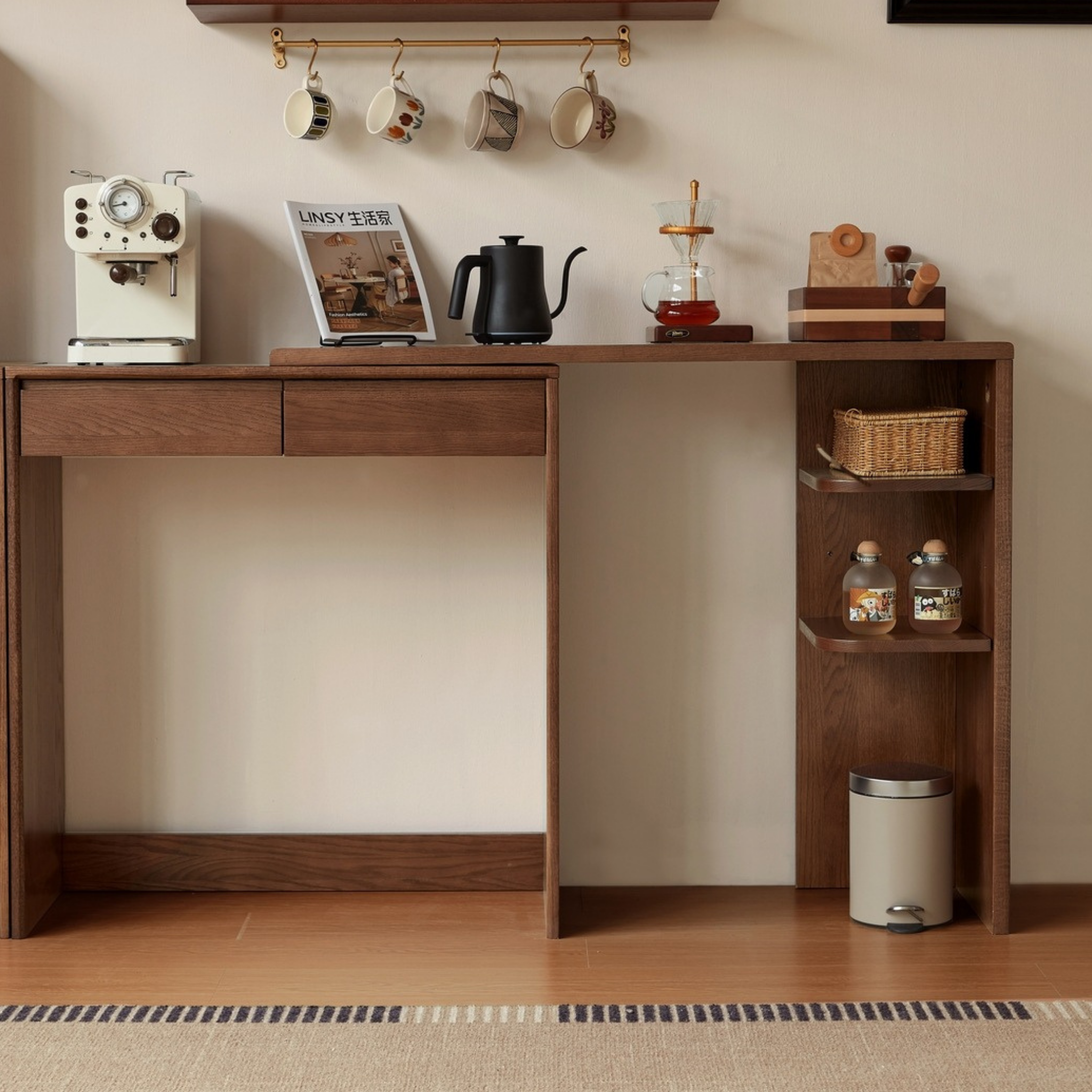 Linspire Walden Solid Wood Sideboard Extension Tabletop, Walnut Oak