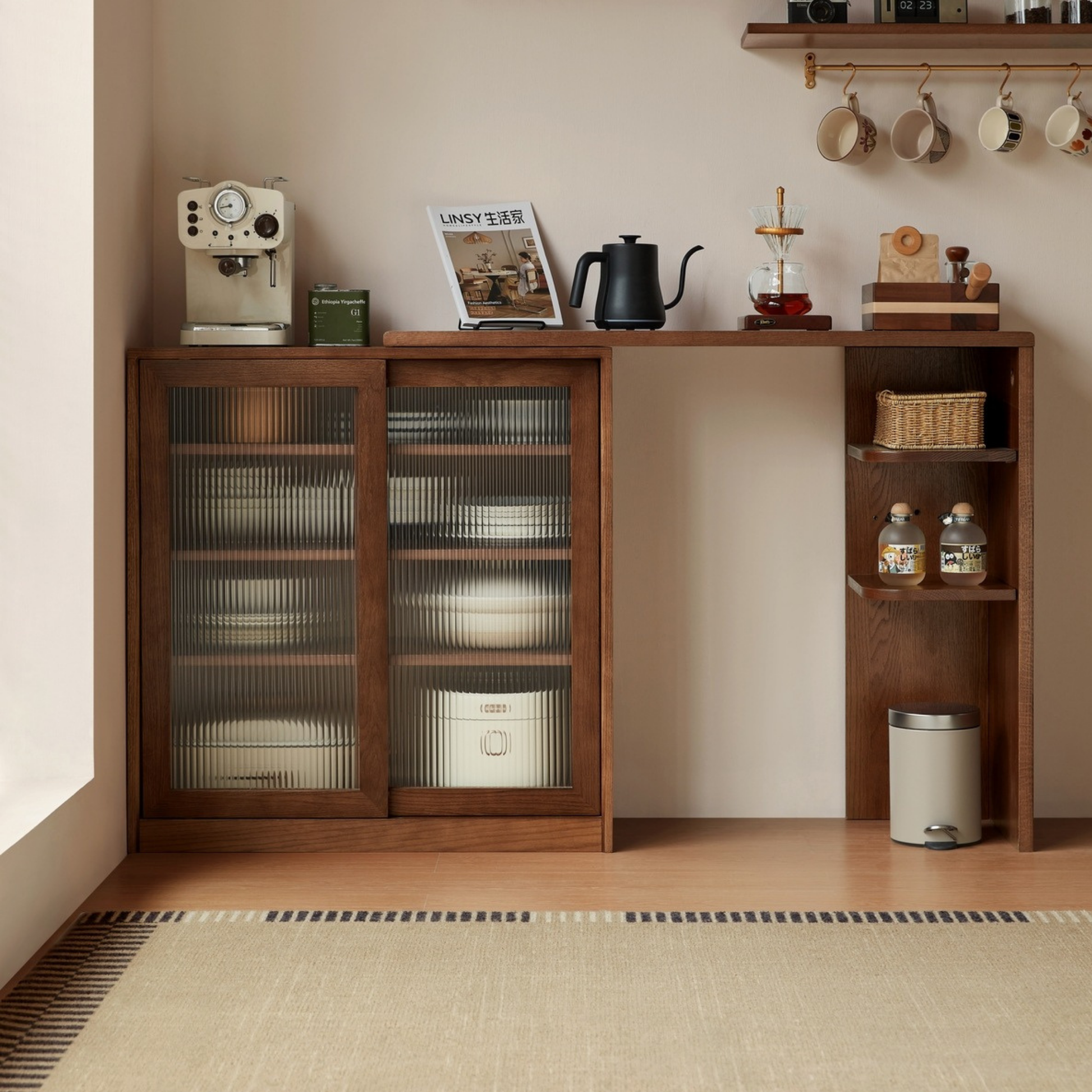 Linspire Walden Solid Wood Sideboard Extension Tabletop, Walnut Oak