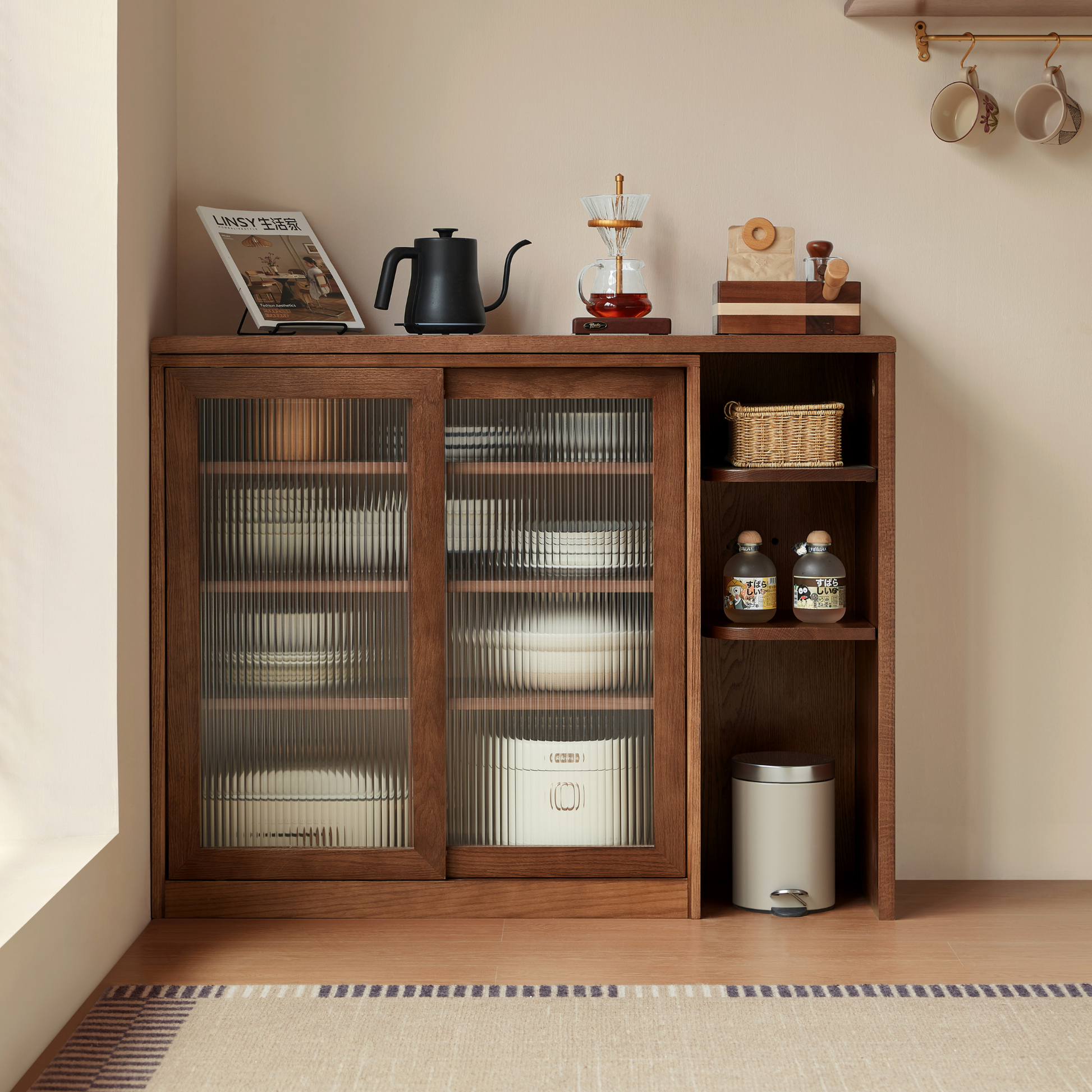 Linspire Walden Solid Wood Sideboard Extension Tabletop, Walnut Oak