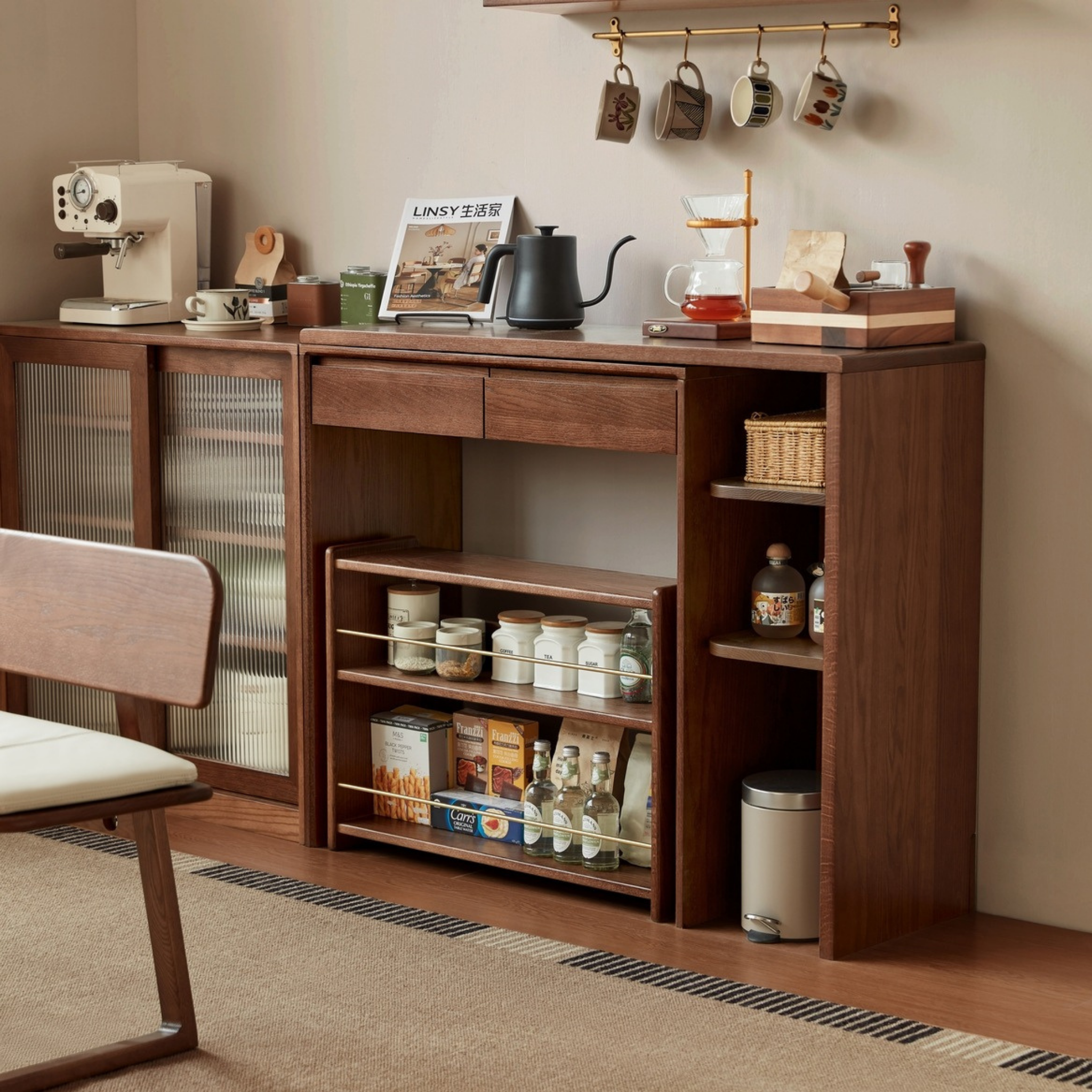 Linspire Walden Solid Wood Sideboard Extension Tabletop, Walnut Oak
