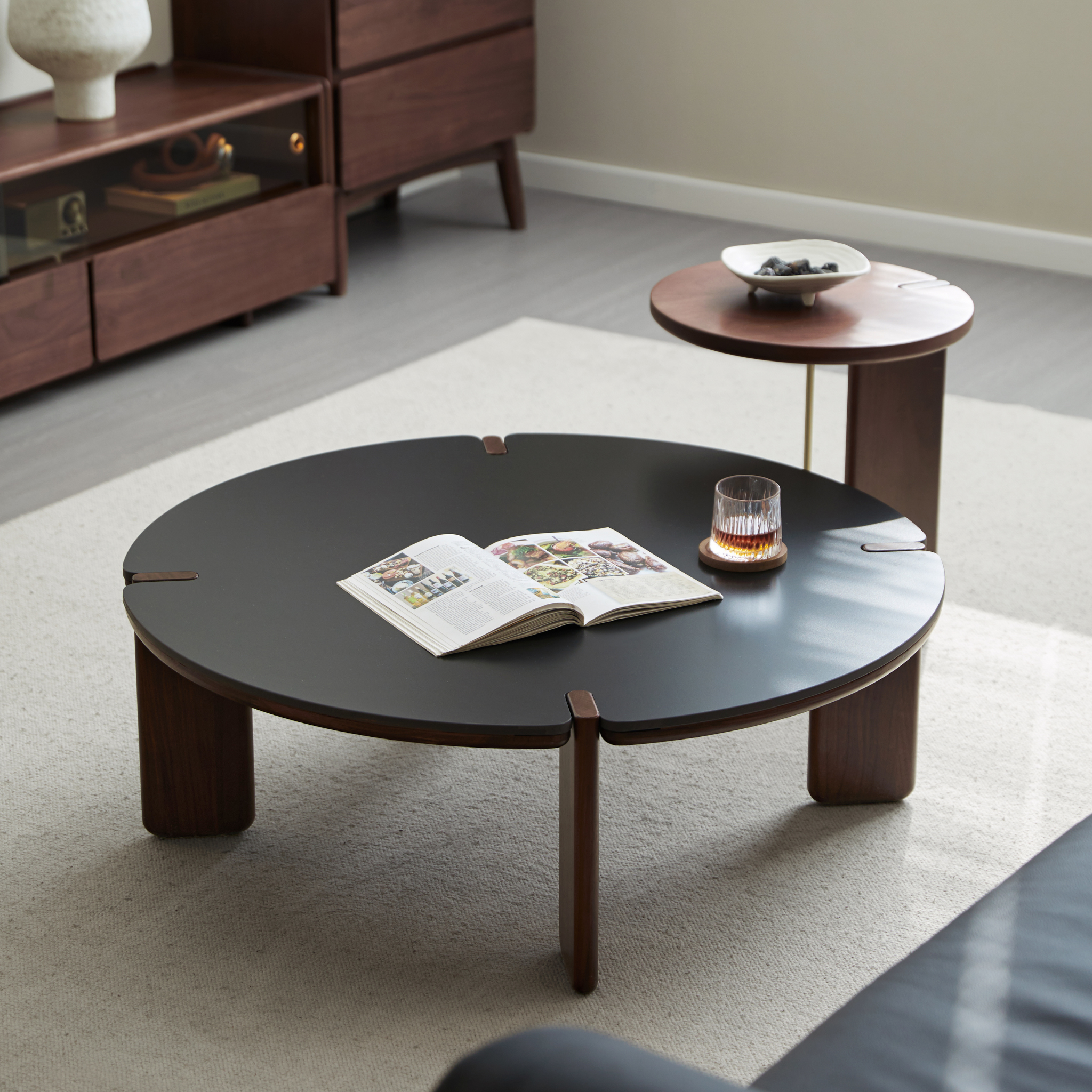 Linspire Vista Solid Wood Coffee Table with Sintered Stone Top, American Black Walnut