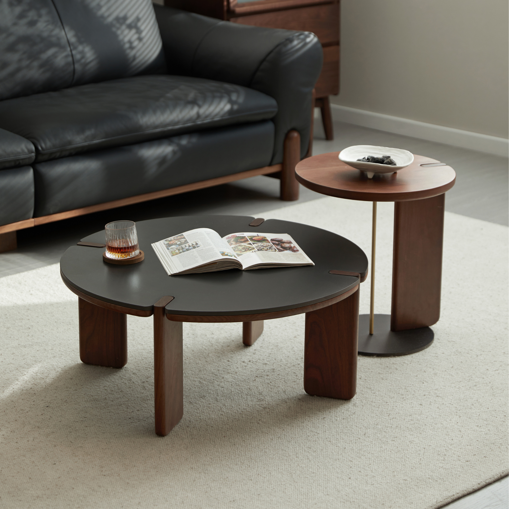 Linspire Vista Solid Wood Coffee Table with Sintered Stone Top, American Black Walnut