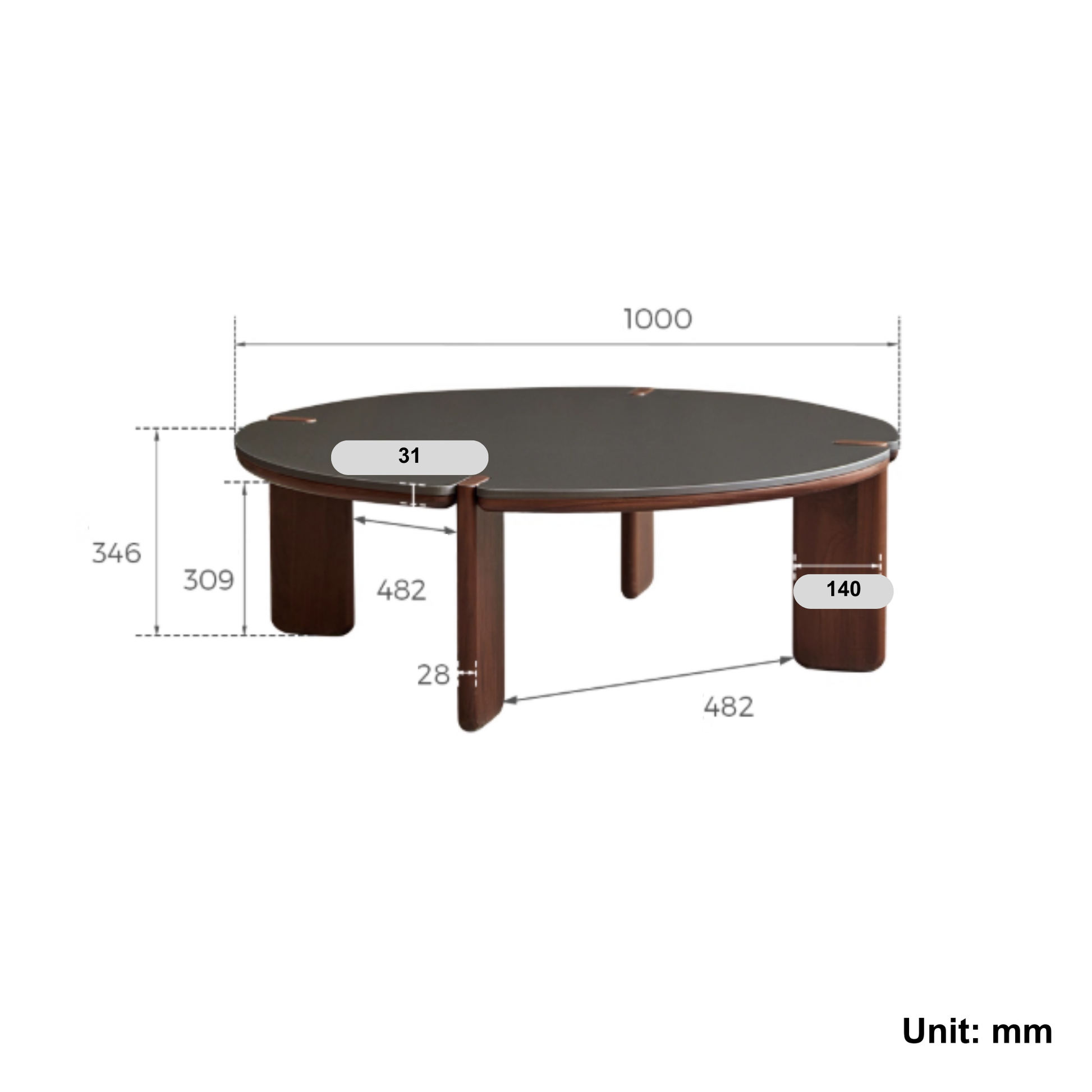Linspire Vista Solid Wood Coffee Table with Sintered Stone Top, American Black Walnut