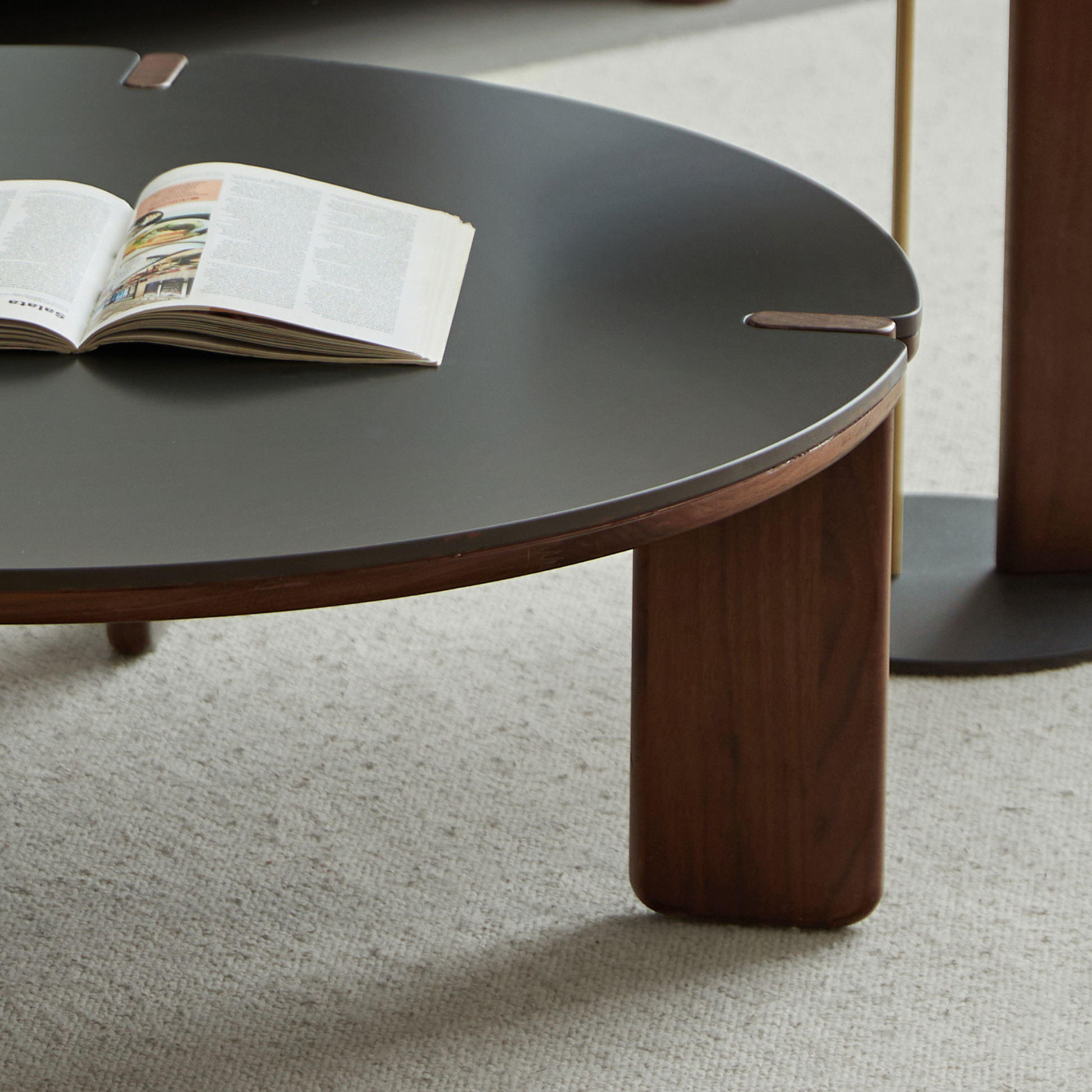 Linspire Vista Solid Wood Coffee Table Set with Sintered Stone Top, American Black Walnut