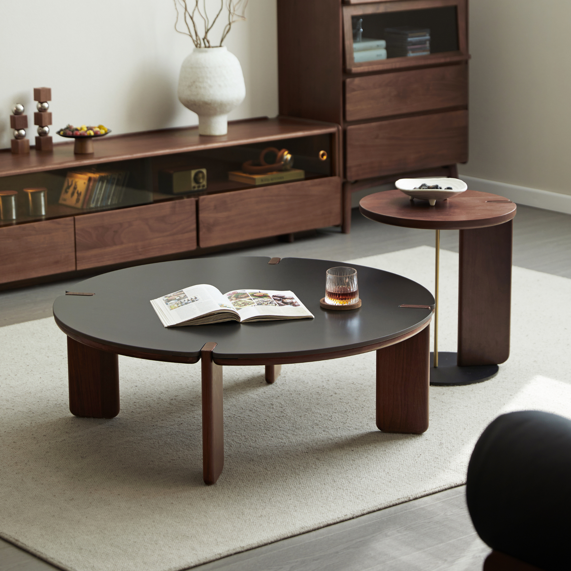 Linspire Vista Solid Wood Coffee Table Set with Sintered Stone Top, American Black Walnut