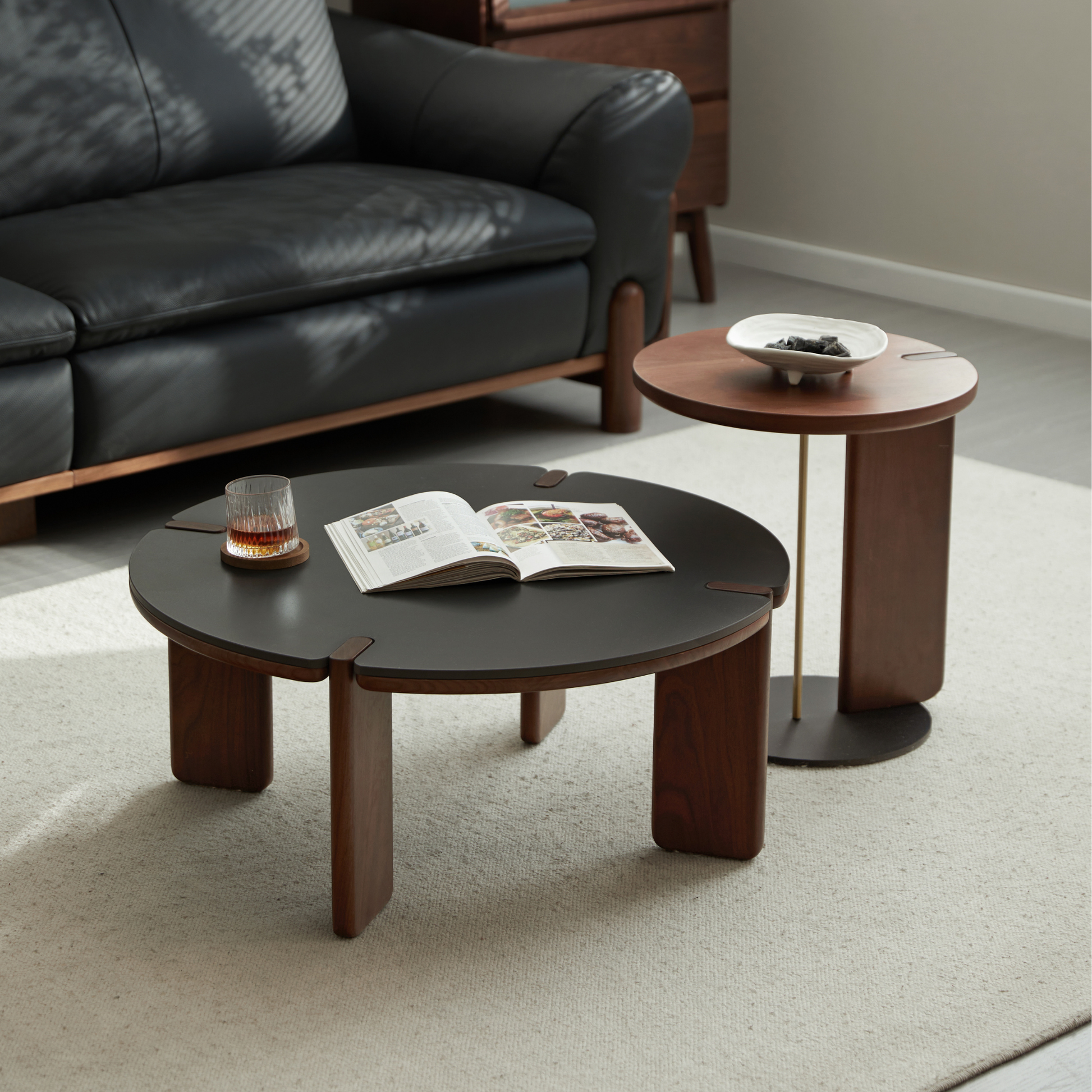 Linspire Vista Solid Wood Coffee Table Set with Sintered Stone Top, American Black Walnut