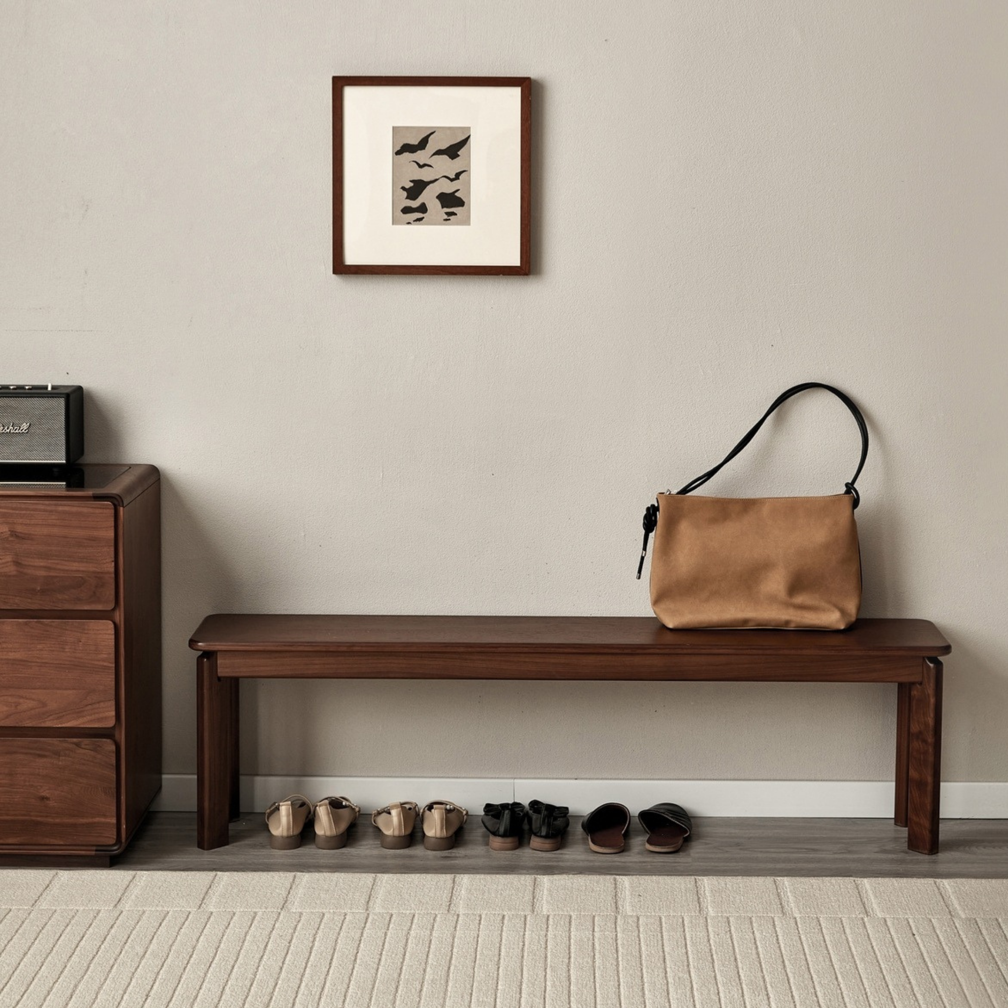 Linspire Willow Solid Wood Dining Bench, American Black Walnut, W130cm