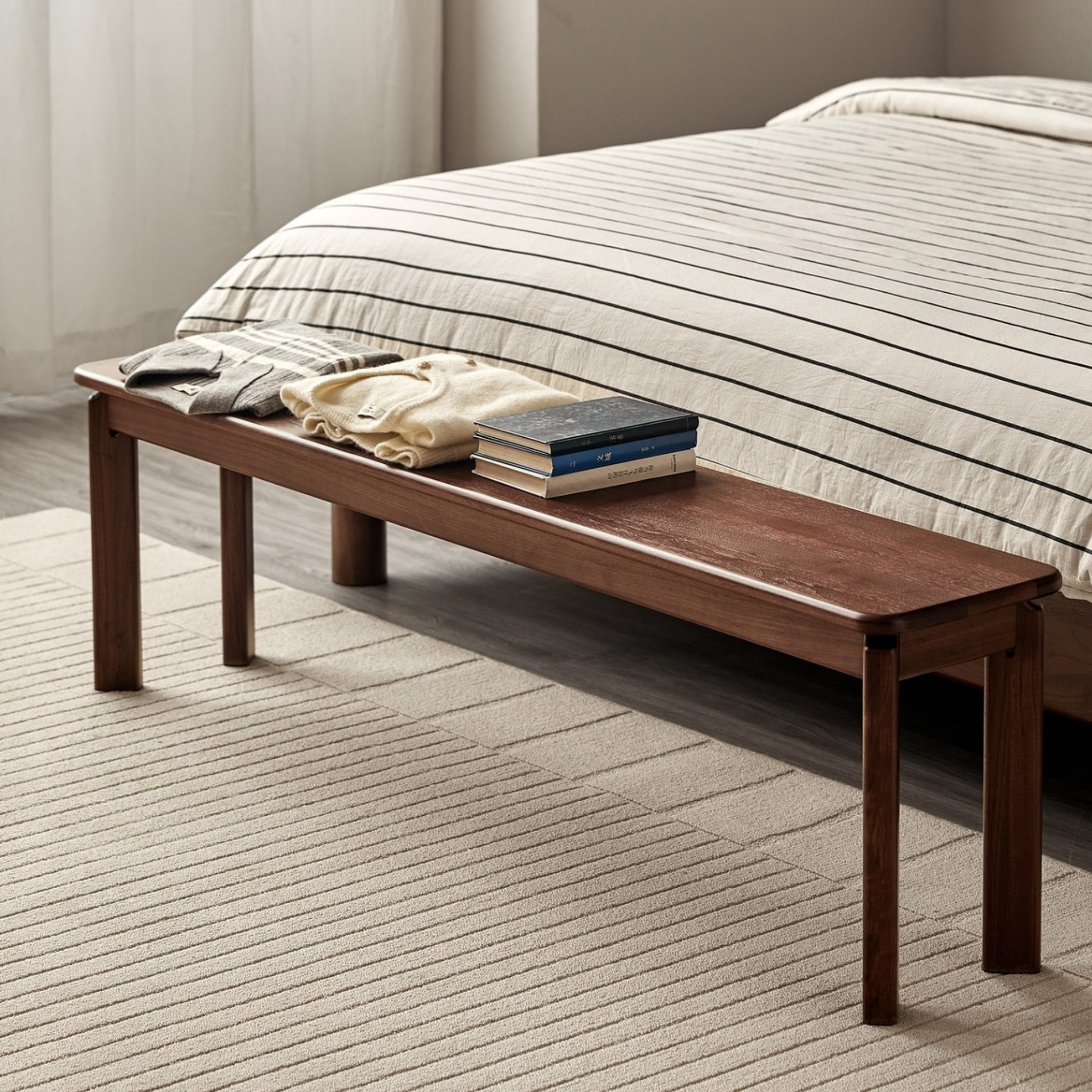 Linspire Willow Solid Wood Dining Bench, American Black Walnut, W130cm