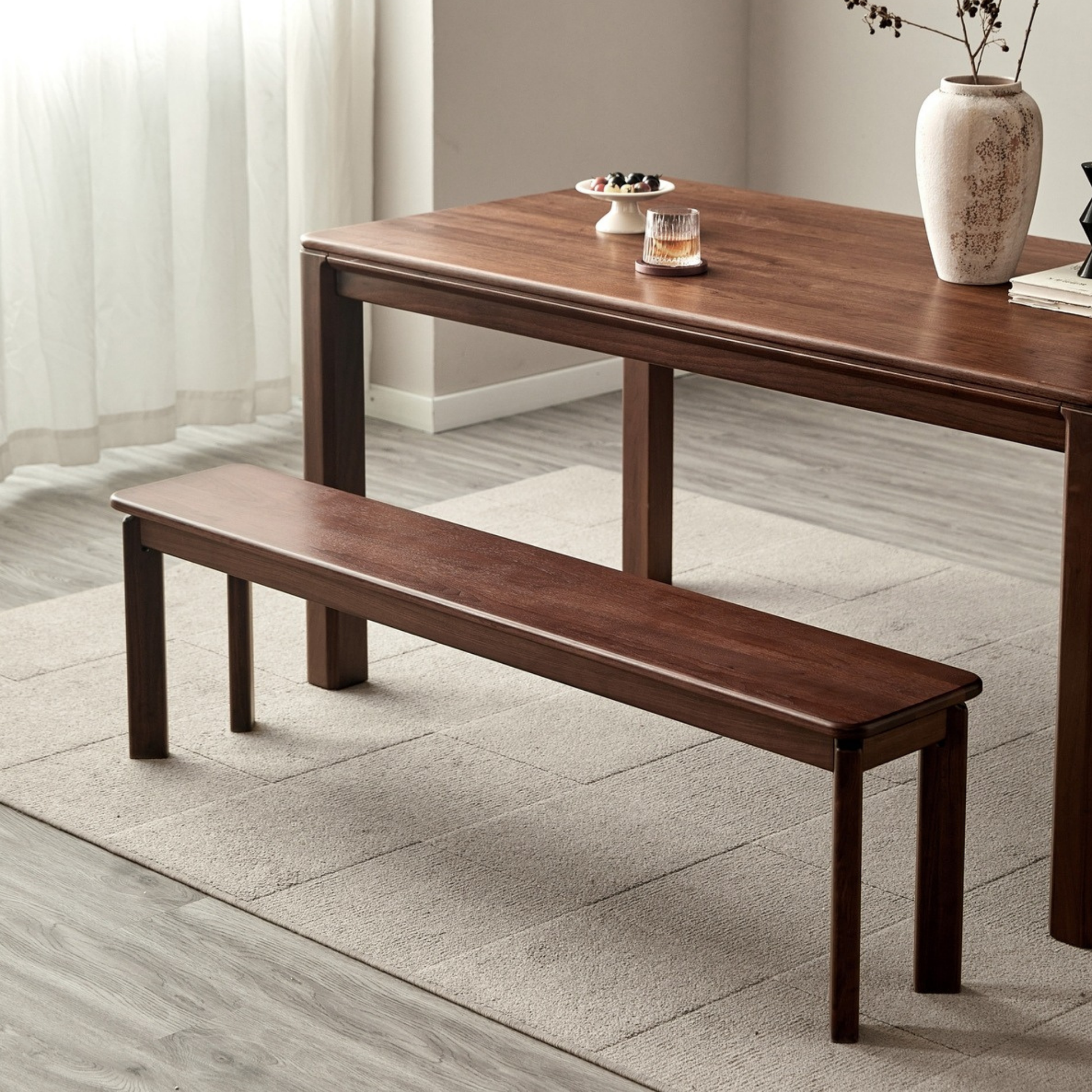 Linspire Willow Solid Wood Dining Bench, American Black Walnut, W150cm