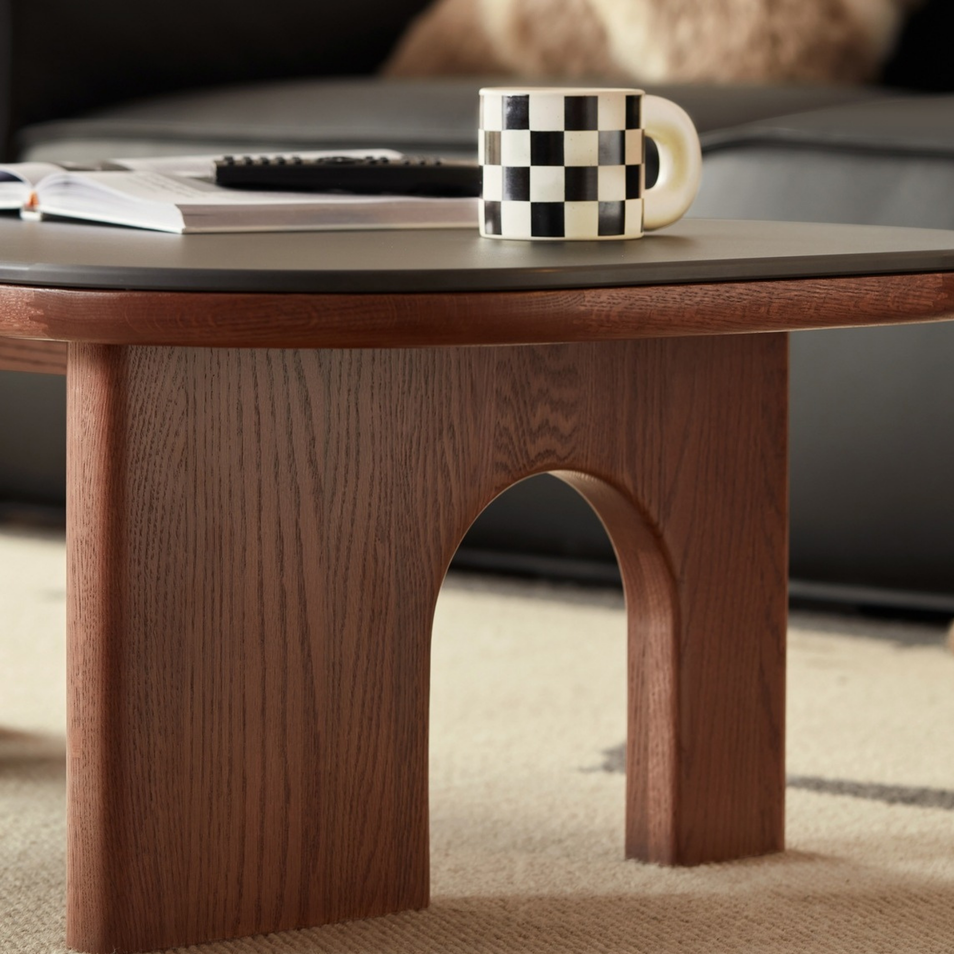 Linspire Walden Solid Wood Coffee Table with Sintered Stone Top, Walnut Oak