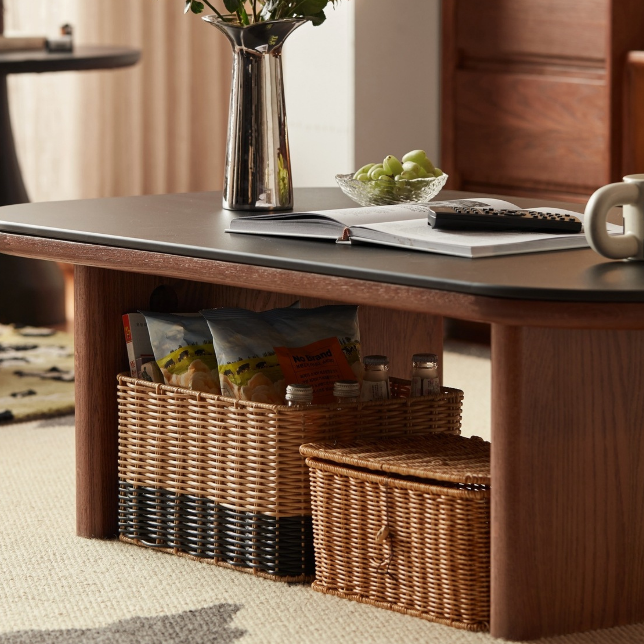 Linspire Walden Solid Wood Coffee Table with Sintered Stone Top, Walnut Oak
