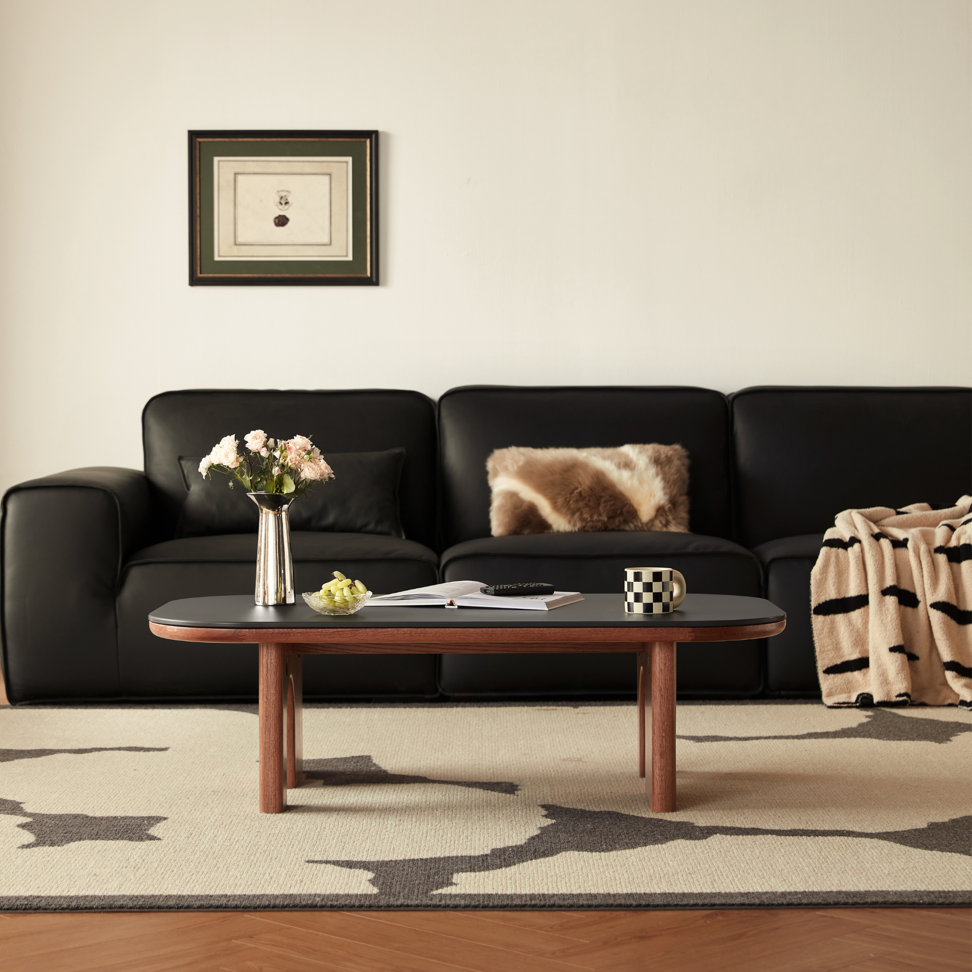 Linspire Walden Solid Wood Coffee Table with Sintered Stone Top, Walnut Oak