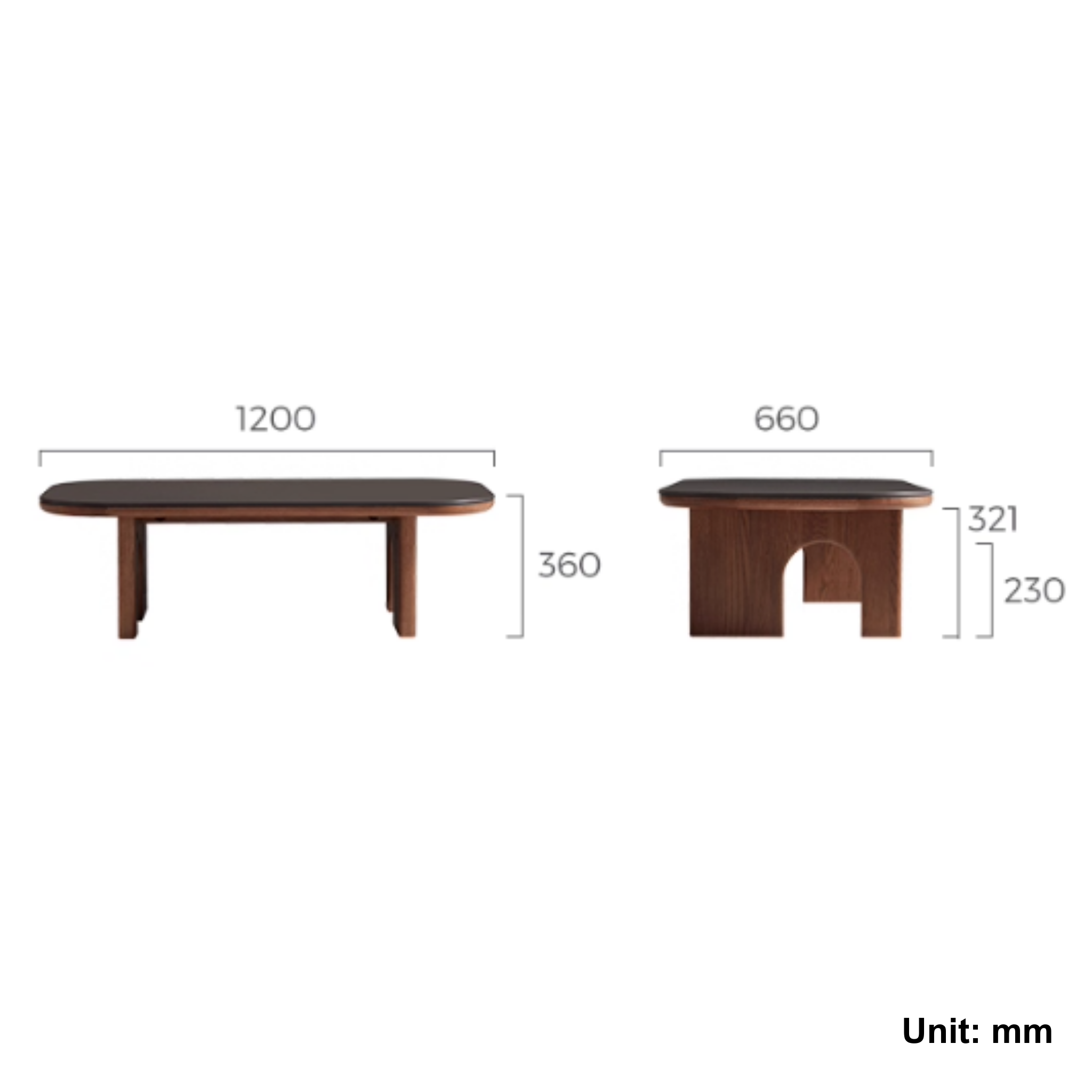Linspire Walden Solid Wood Coffee Table with Sintered Stone Top, Walnut Oak