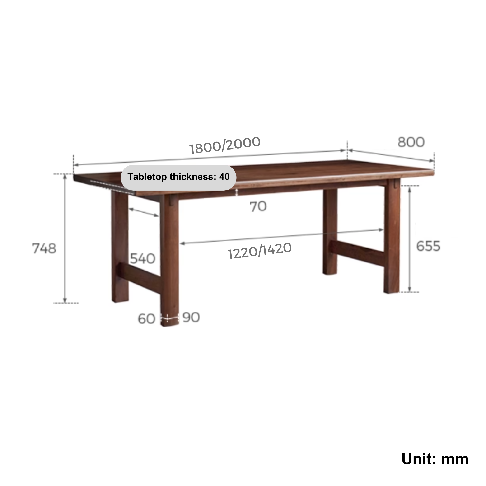 Linspire Vista Solid Wood Dining Table with Trestle Legs, American Black Walnut