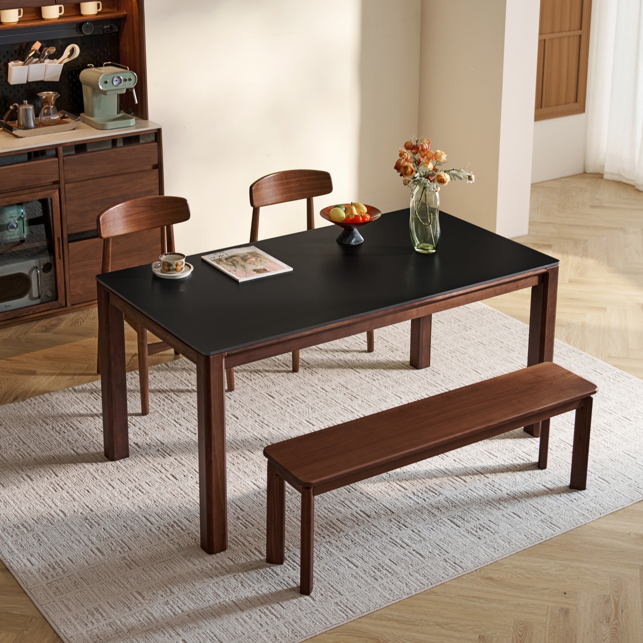 Linspire Vista Solid Wood Dining Table with Straight Legs, American Black Walnut