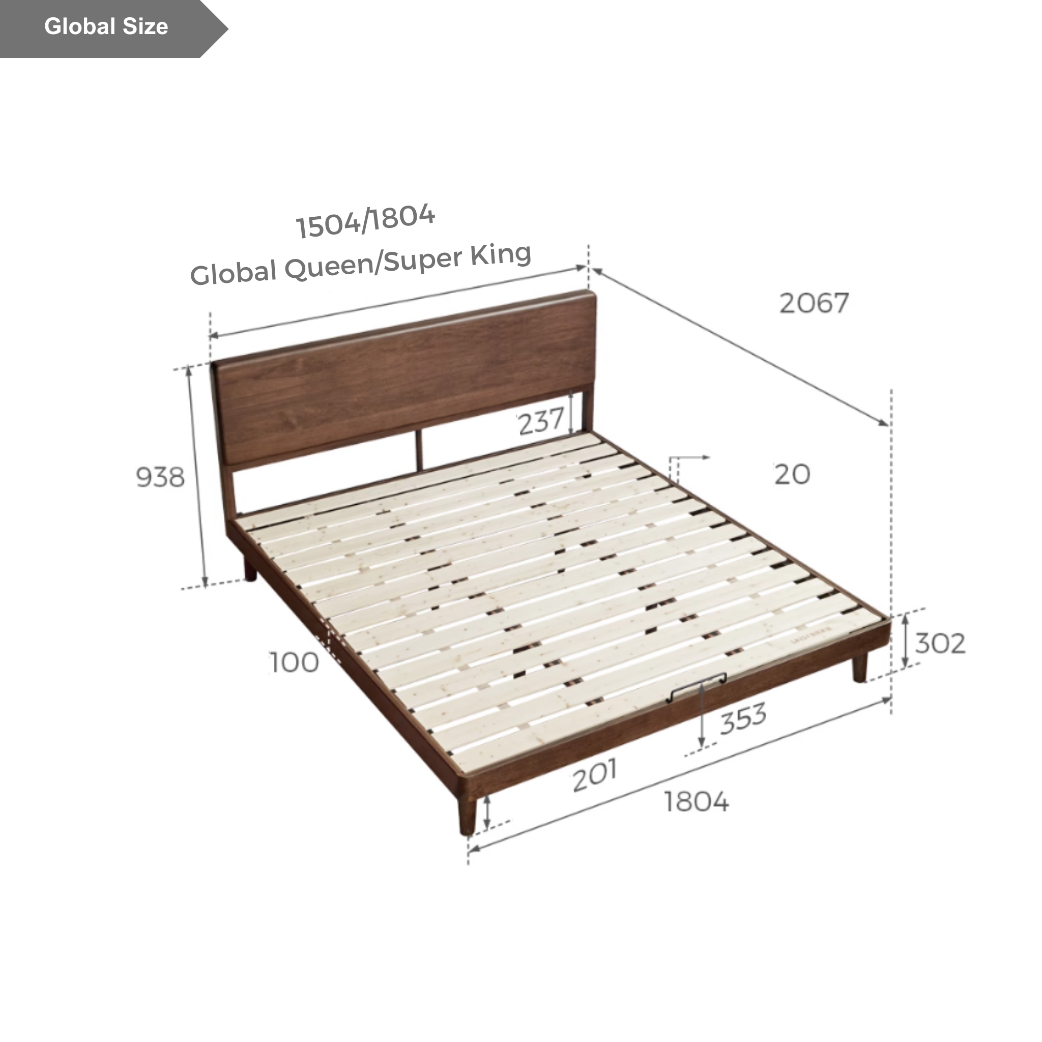 Linspire Vista Solid Wood Bed Frame, American Black Walnut