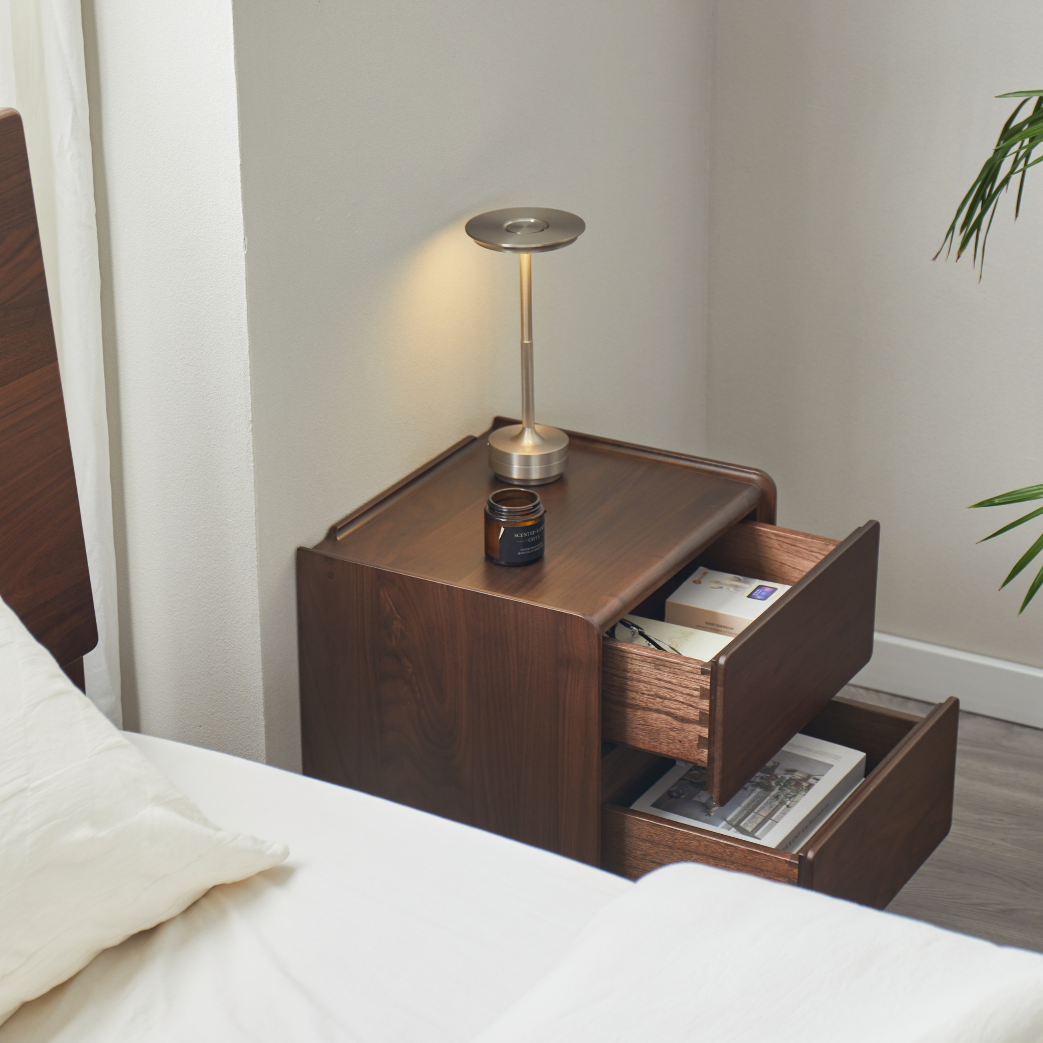Linspire Vista Solid Wood Bedside Table, American Black Walnut