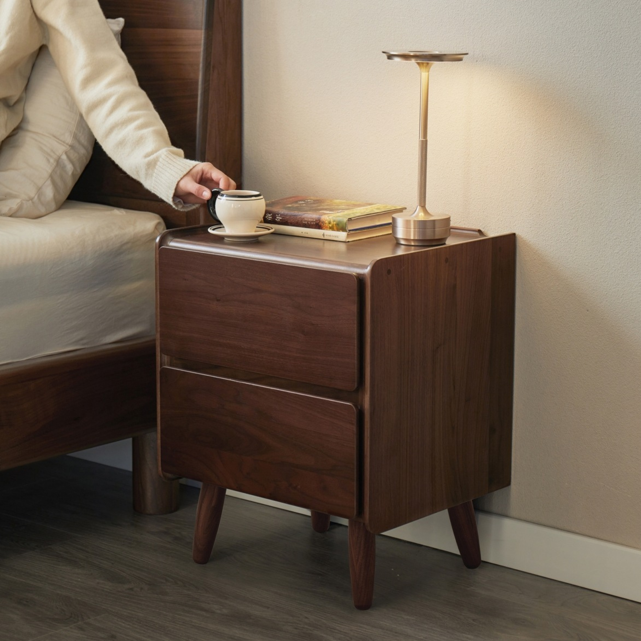 Linspire Vista Solid Wood Bedside Table, American Black Walnut