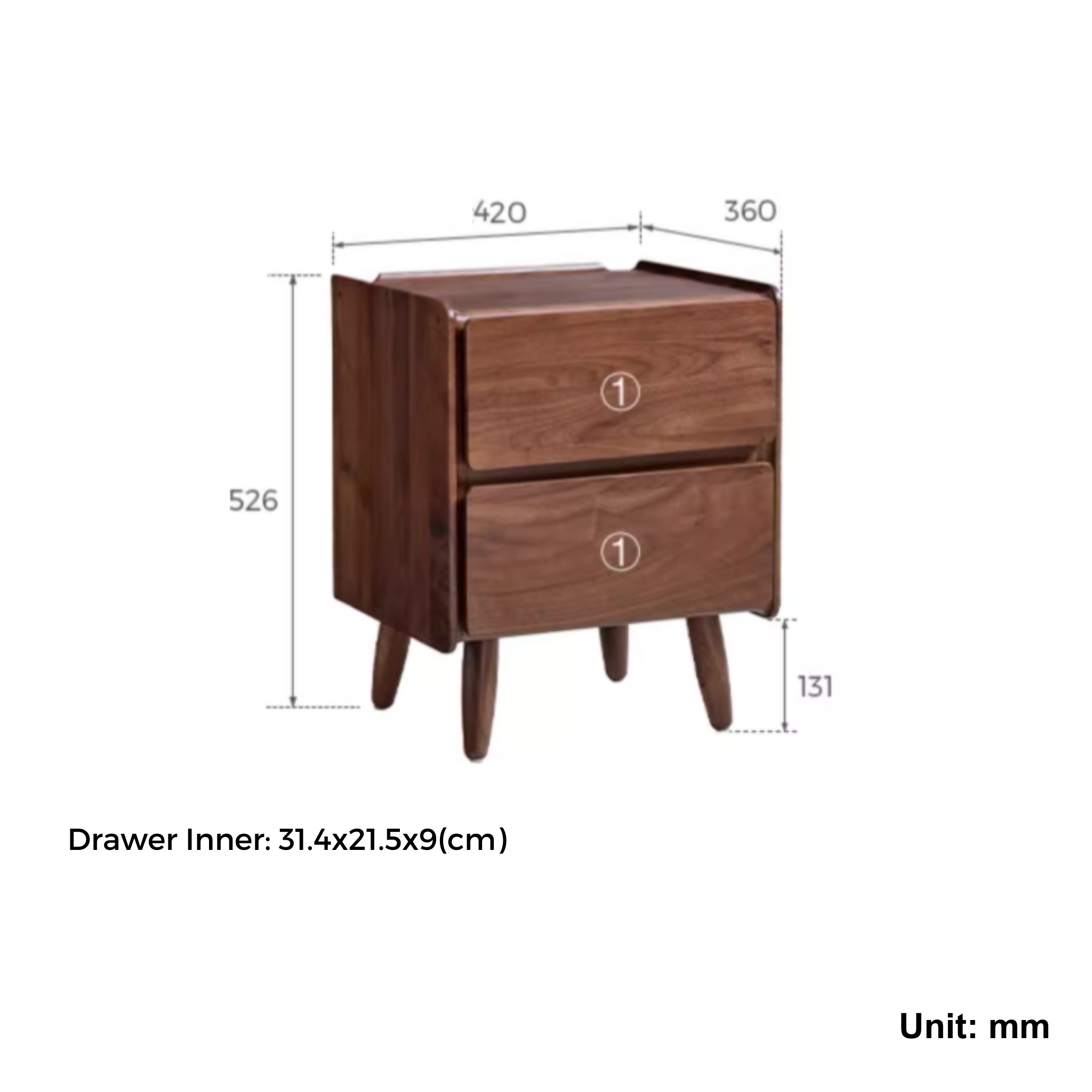 Linspire Vista Solid Wood Bedside Table, American Black Walnut