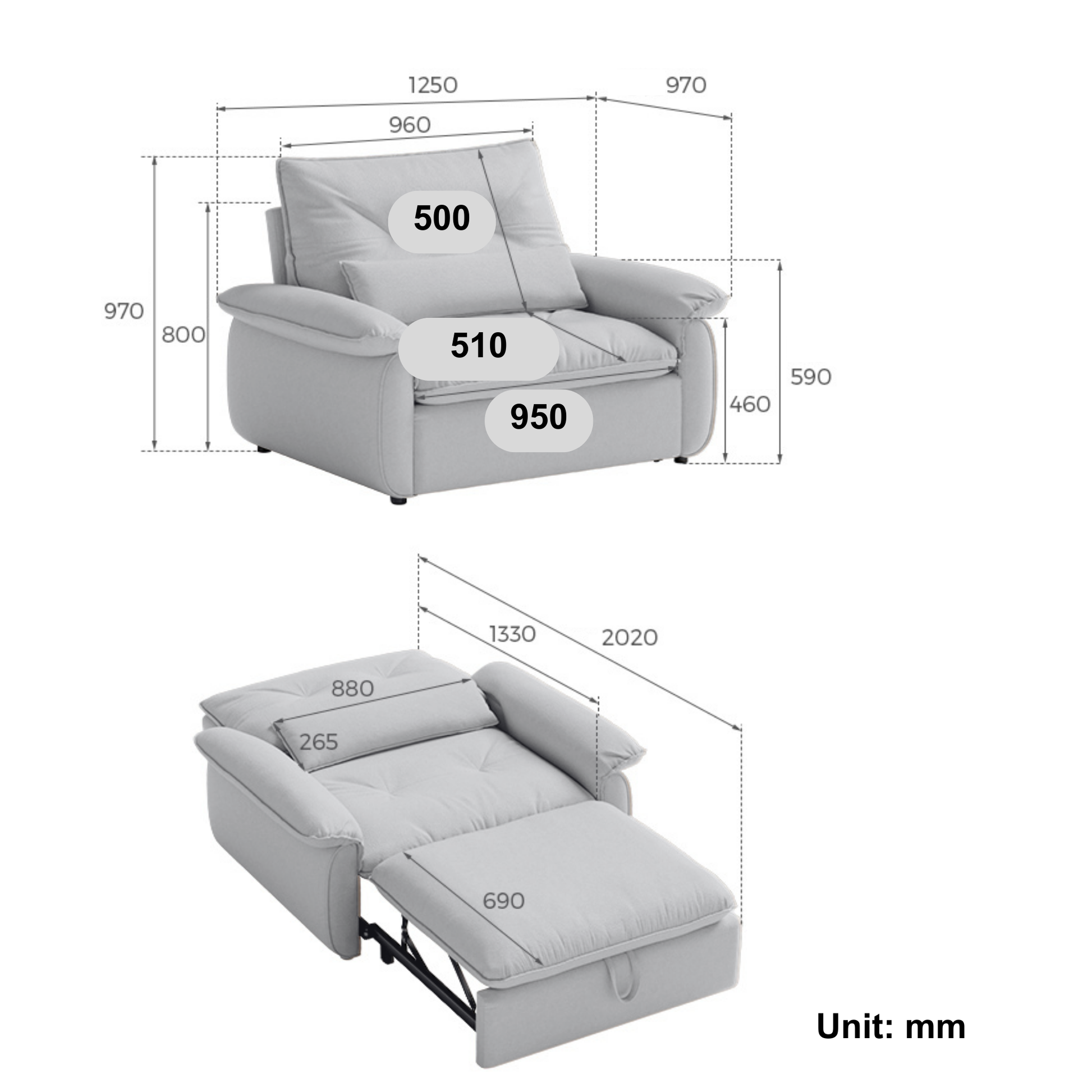 Linspire Rilla 1-Seater Sofa Bed, Pet-Friendly Fabric, Grey