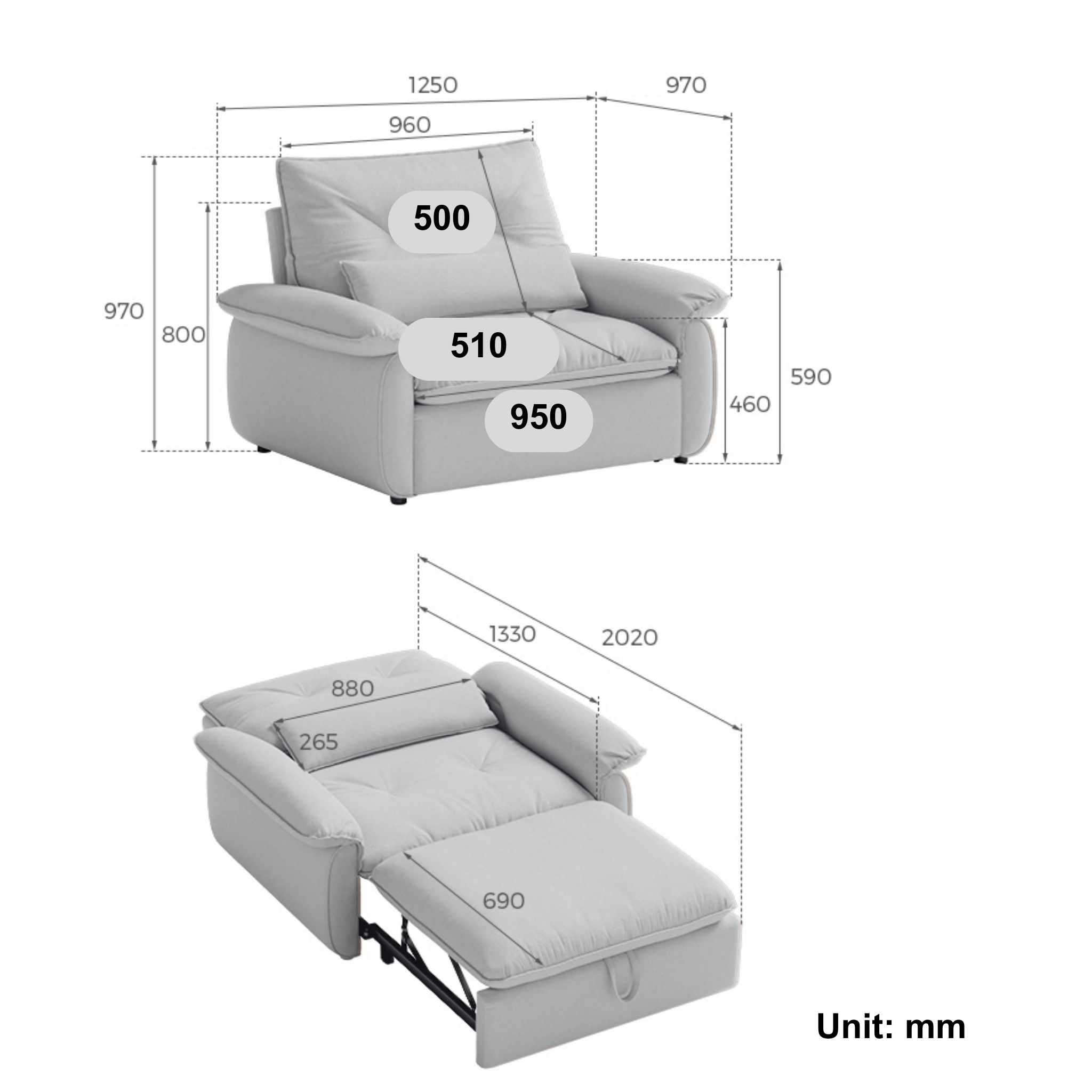 Linspire Rilla 1-Seater Sofa Bed, Pet-Friendly Fabric, Grey