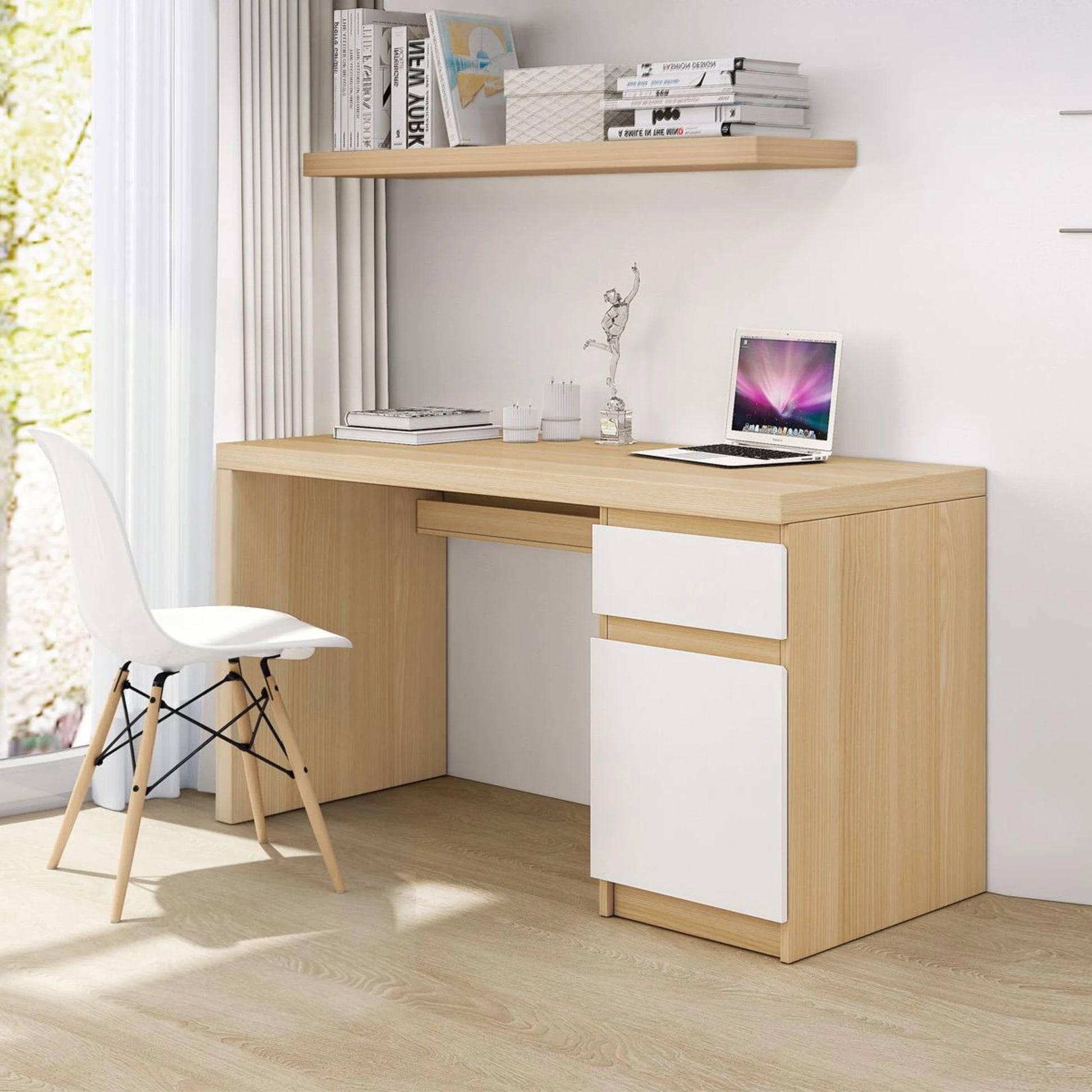 Loft Ensio Desk, 140cm, Natural Wood & White
