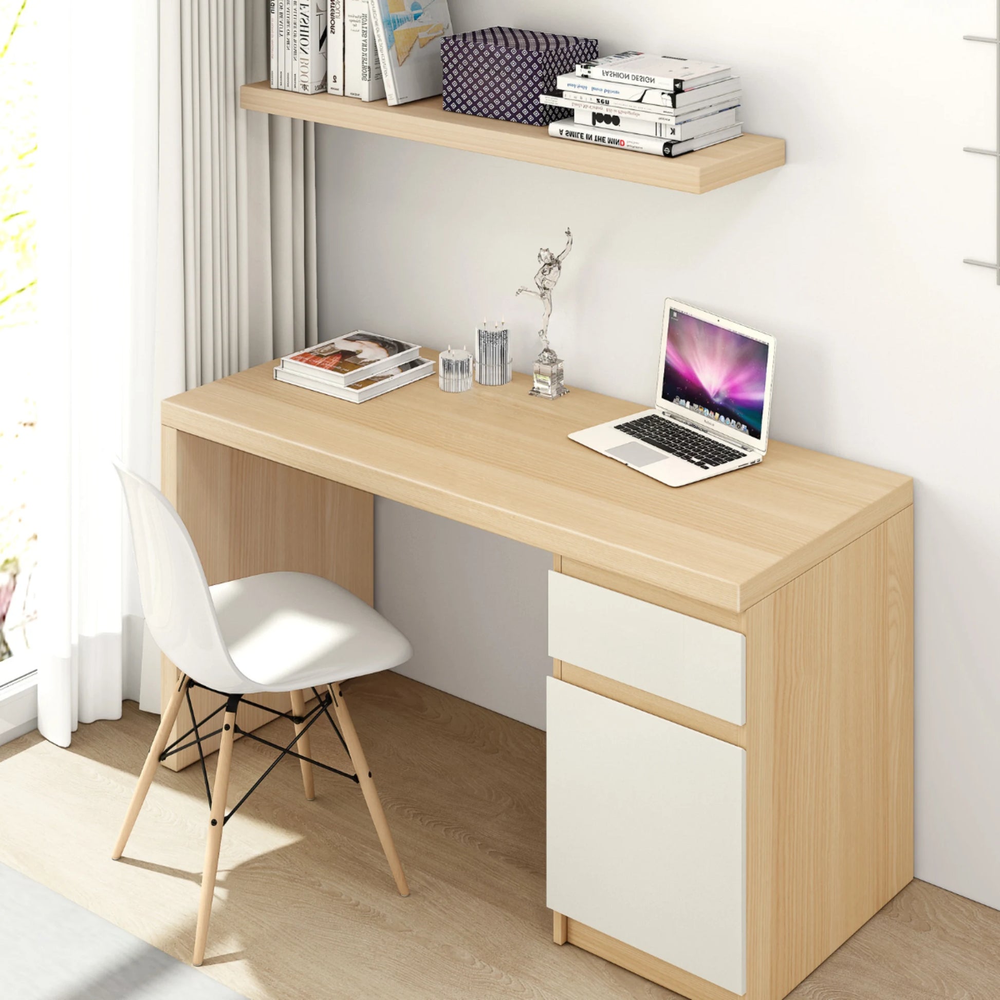Loft Ensio Desk, 140cm, Natural Wood & White