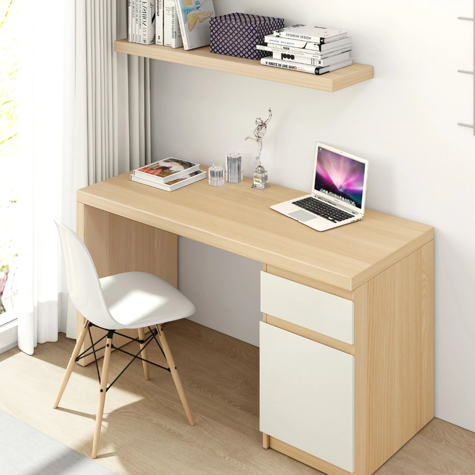 Loft Ensio Desk, 140cm, Natural Wood & White
