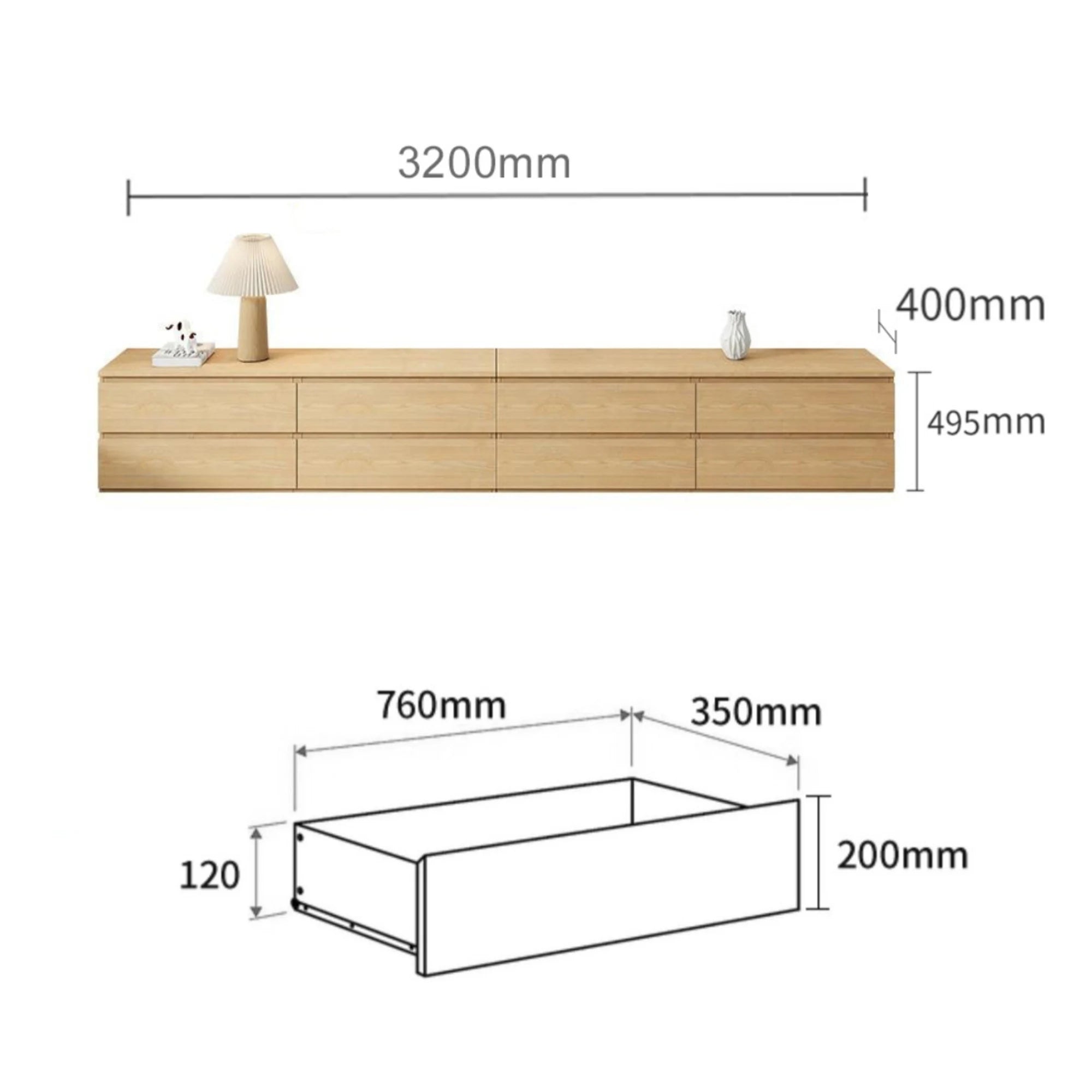 Loft Ensio Entertainment Unit, W320cm, Natural Wood