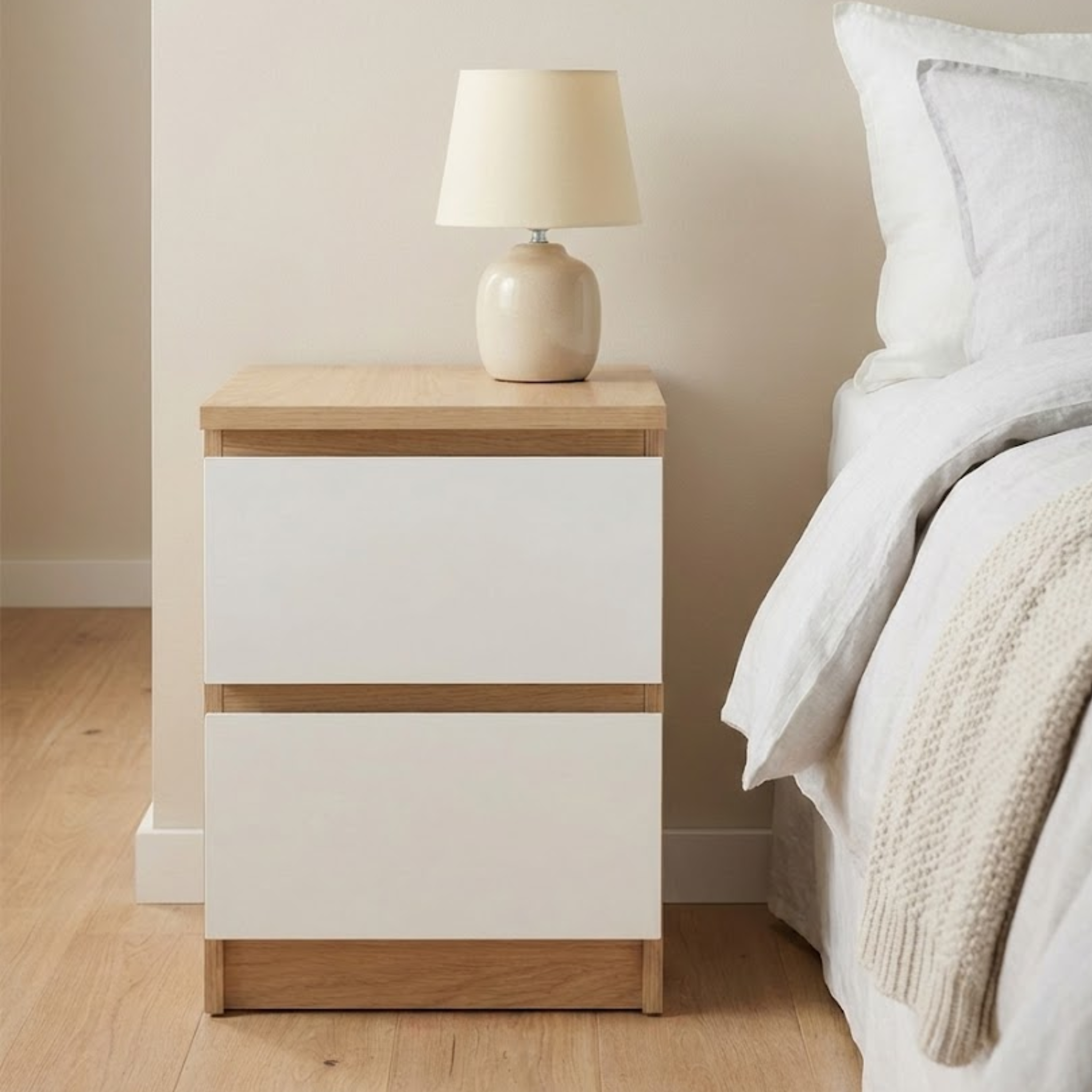 Loft Ensio Bedside Table, White & Natural Wood
