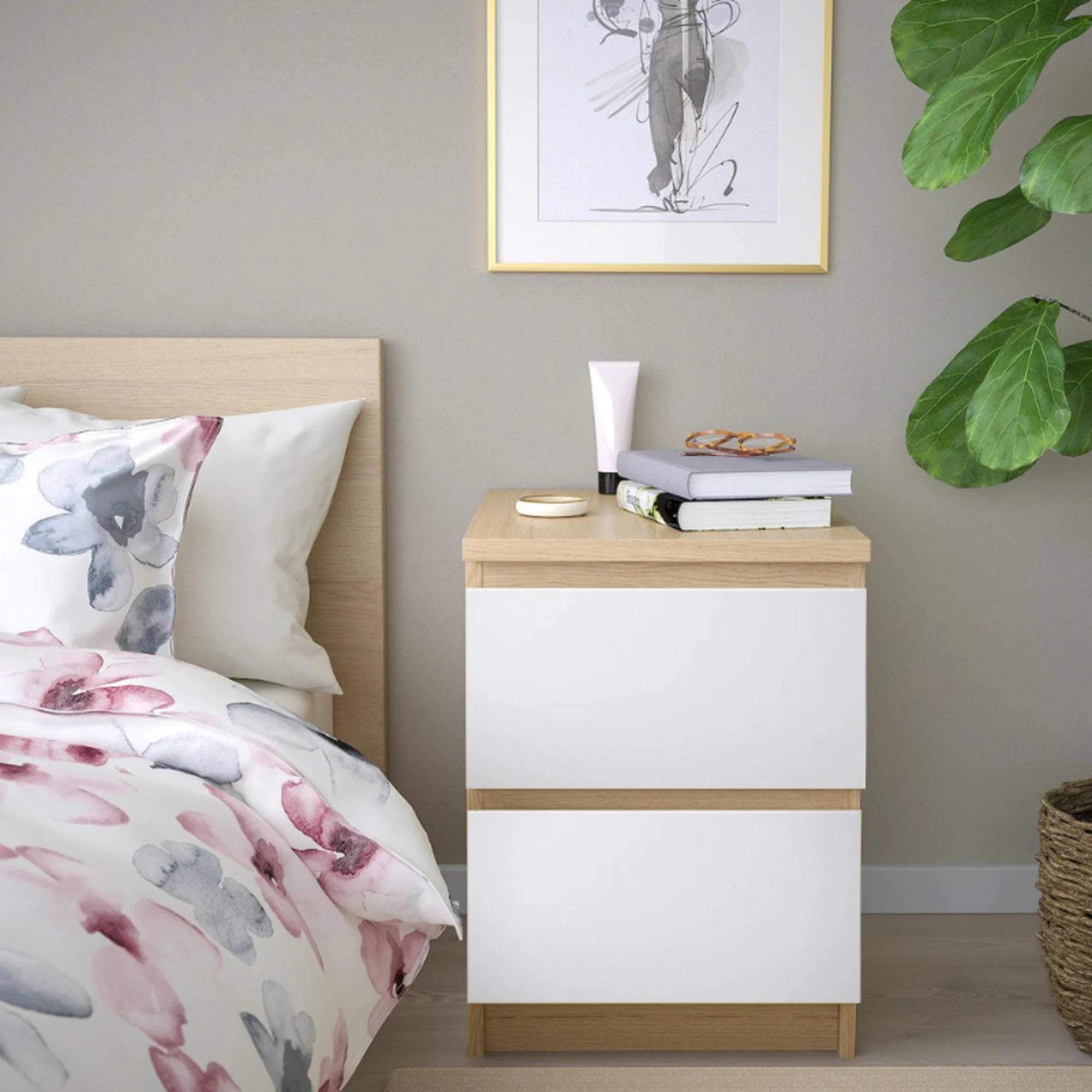Loft Ensio Bedside Table, White & Natural Wood
